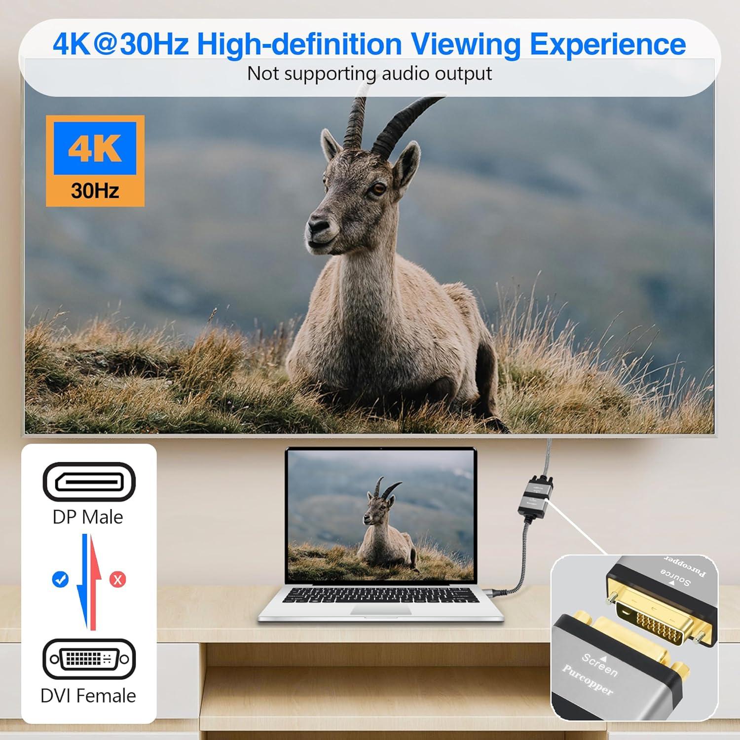 Adaptador DisplayPort 4K a DVI Purcopper - DP Macho a DVI Hembra