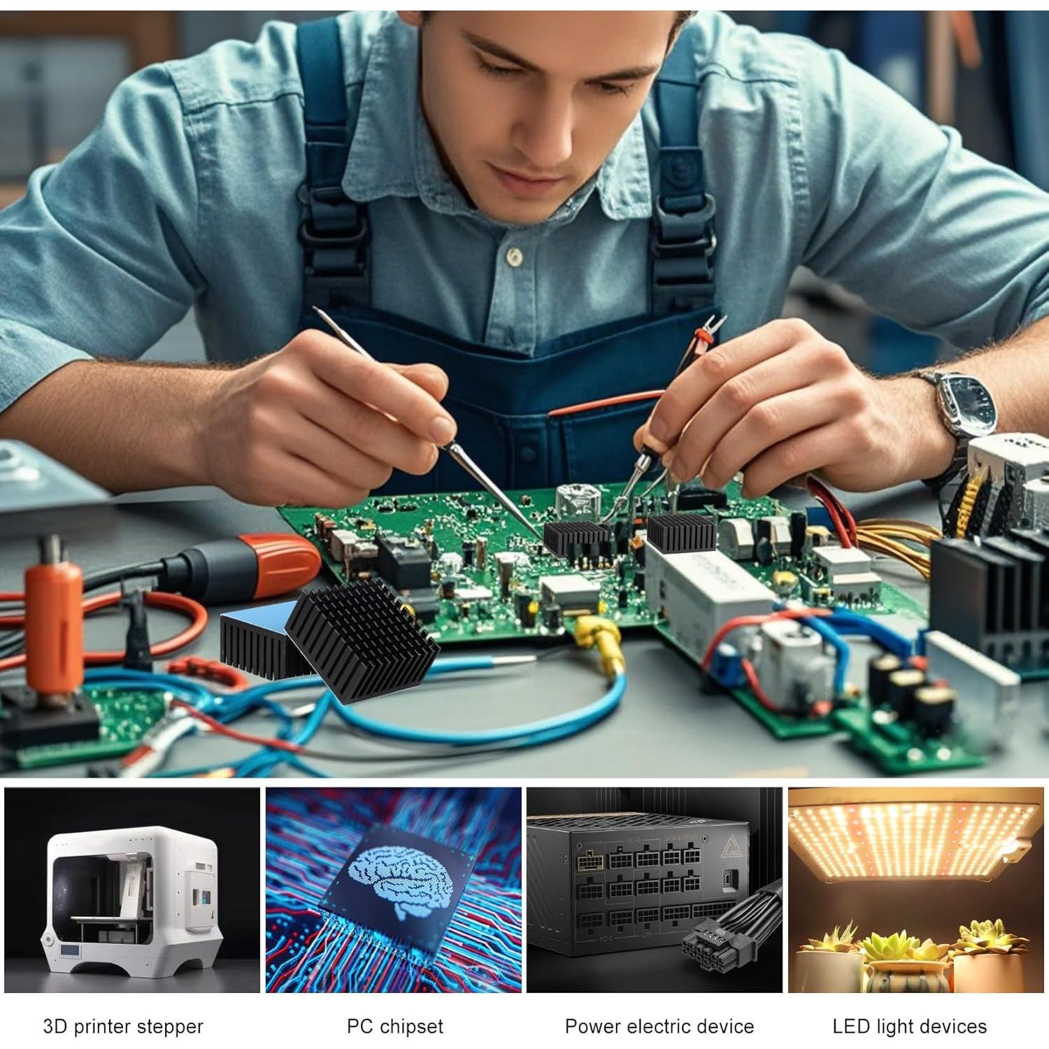 20 Disipadores de Calor Aluminio 9x9x5mm Manesi con Cinta 3M