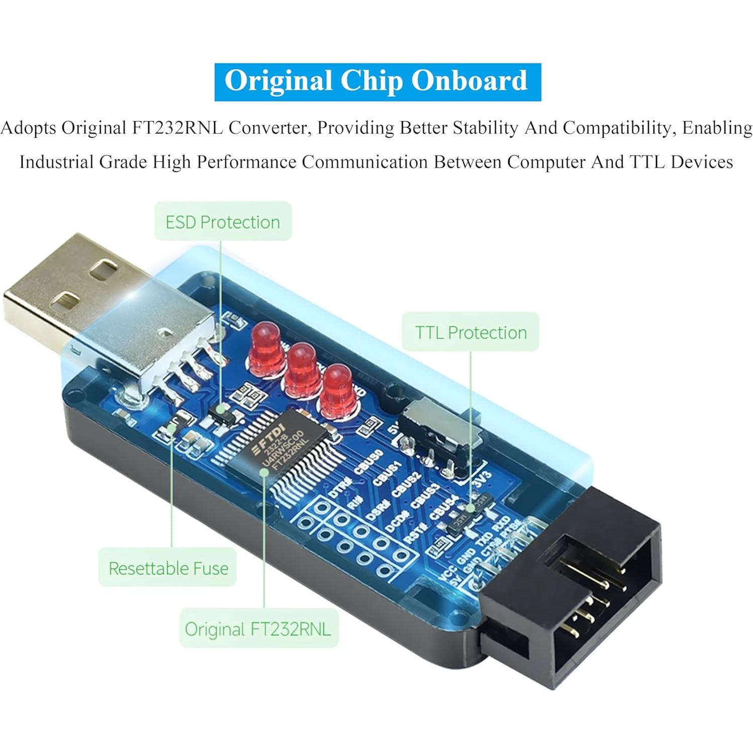 Convertidor USB a TTL Industrial UeeKKoo FT232RNL 18g