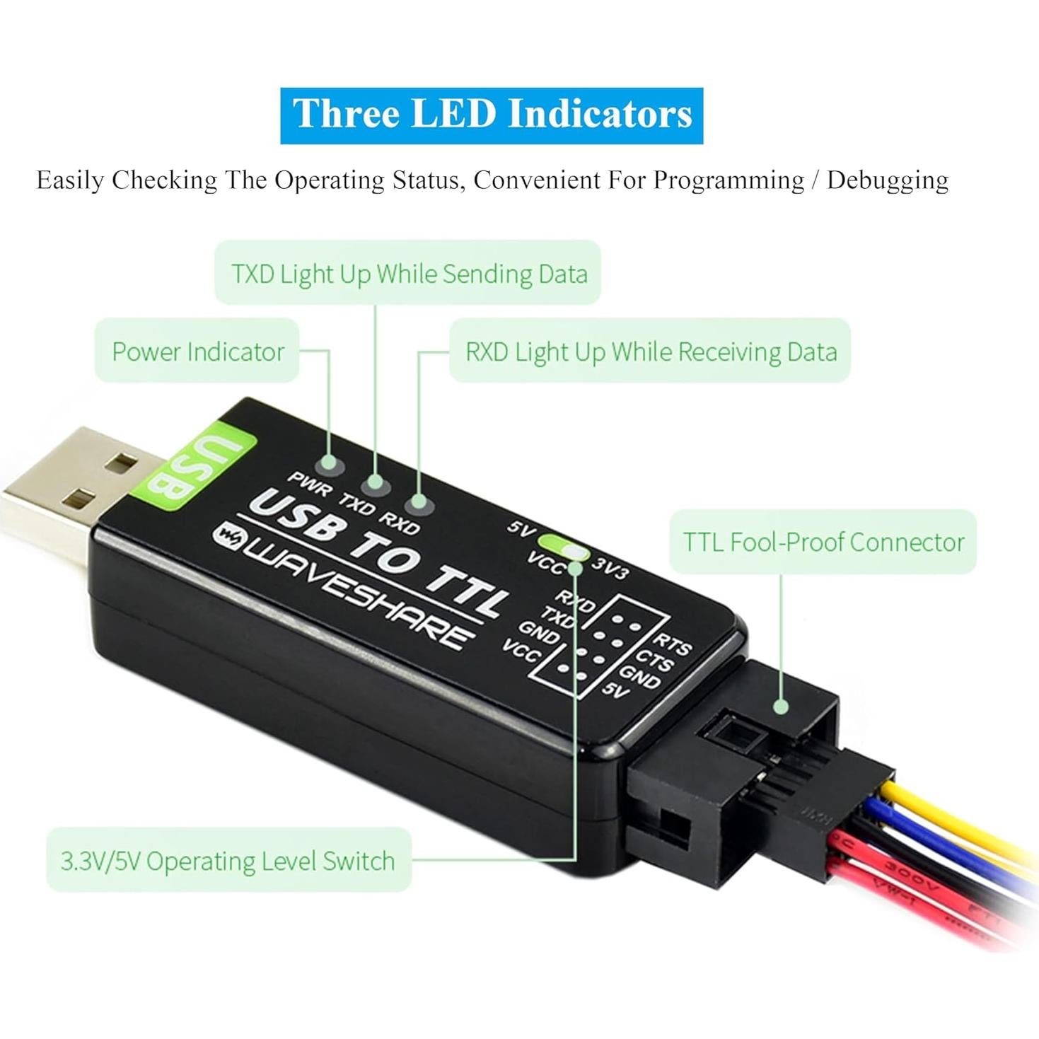 Convertidor USB a TTL Industrial UeeKKoo FT232RNL 18g