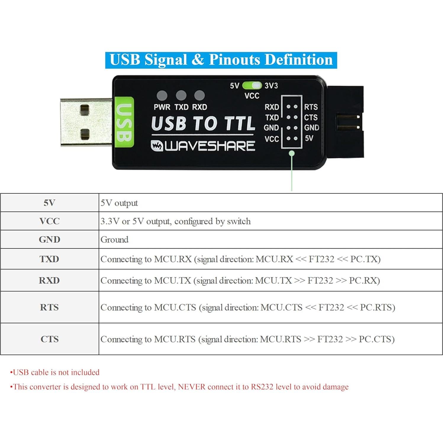 Convertidor USB a TTL Industrial UeeKKoo FT232RNL 18g