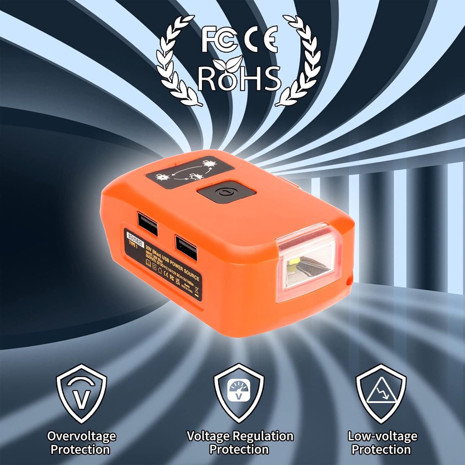 Adaptador de Batería Taingwei 20V para Black & Decker, Cargador USB