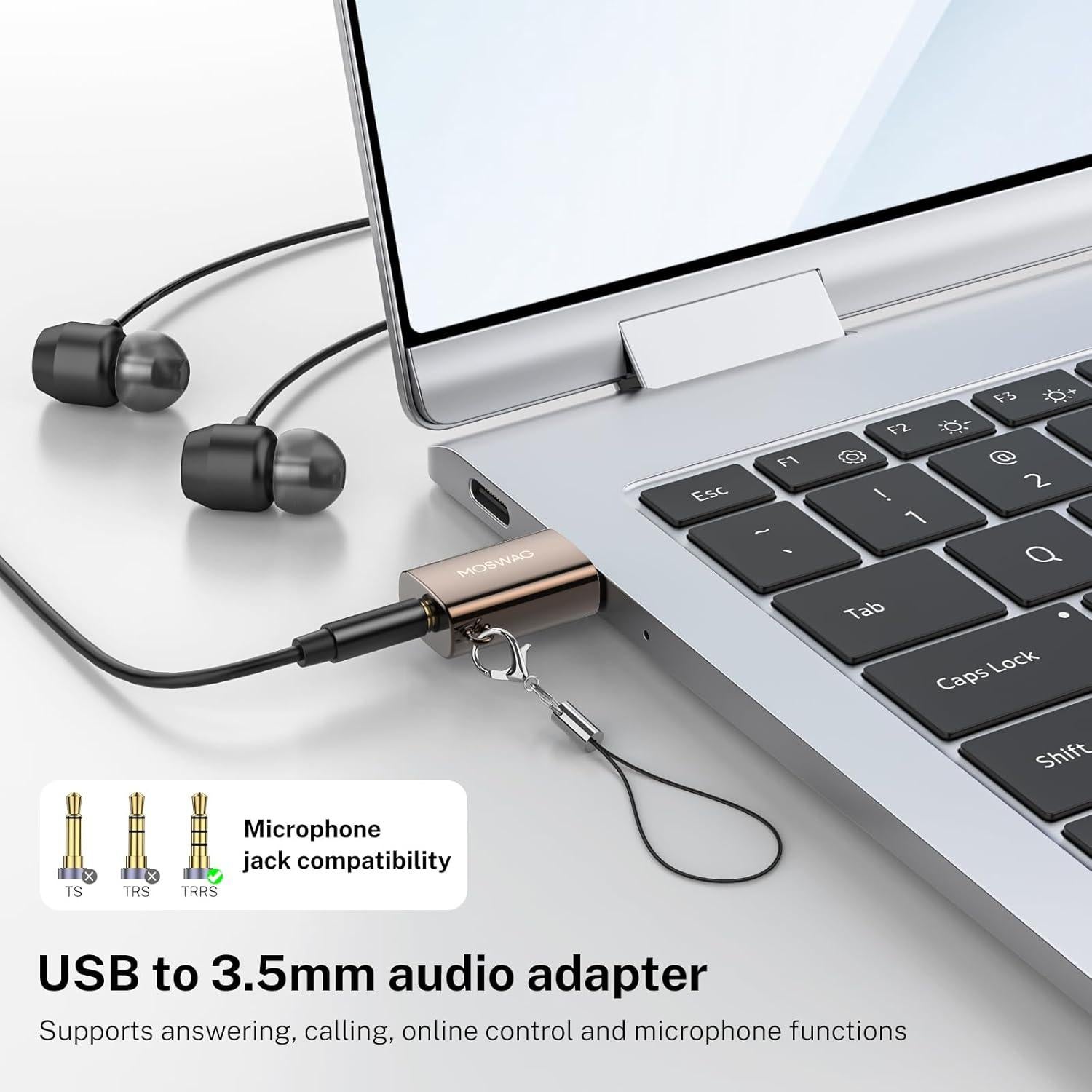 Adaptador de Audio USB a Jack 3.5mm MOSWAG - Compatible PS4, PC