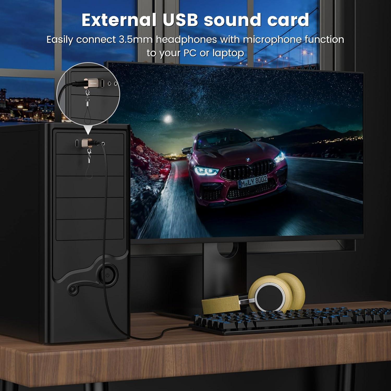 Adaptador de Audio USB a Jack 3.5mm MOSWAG - Compatible PS4, PC