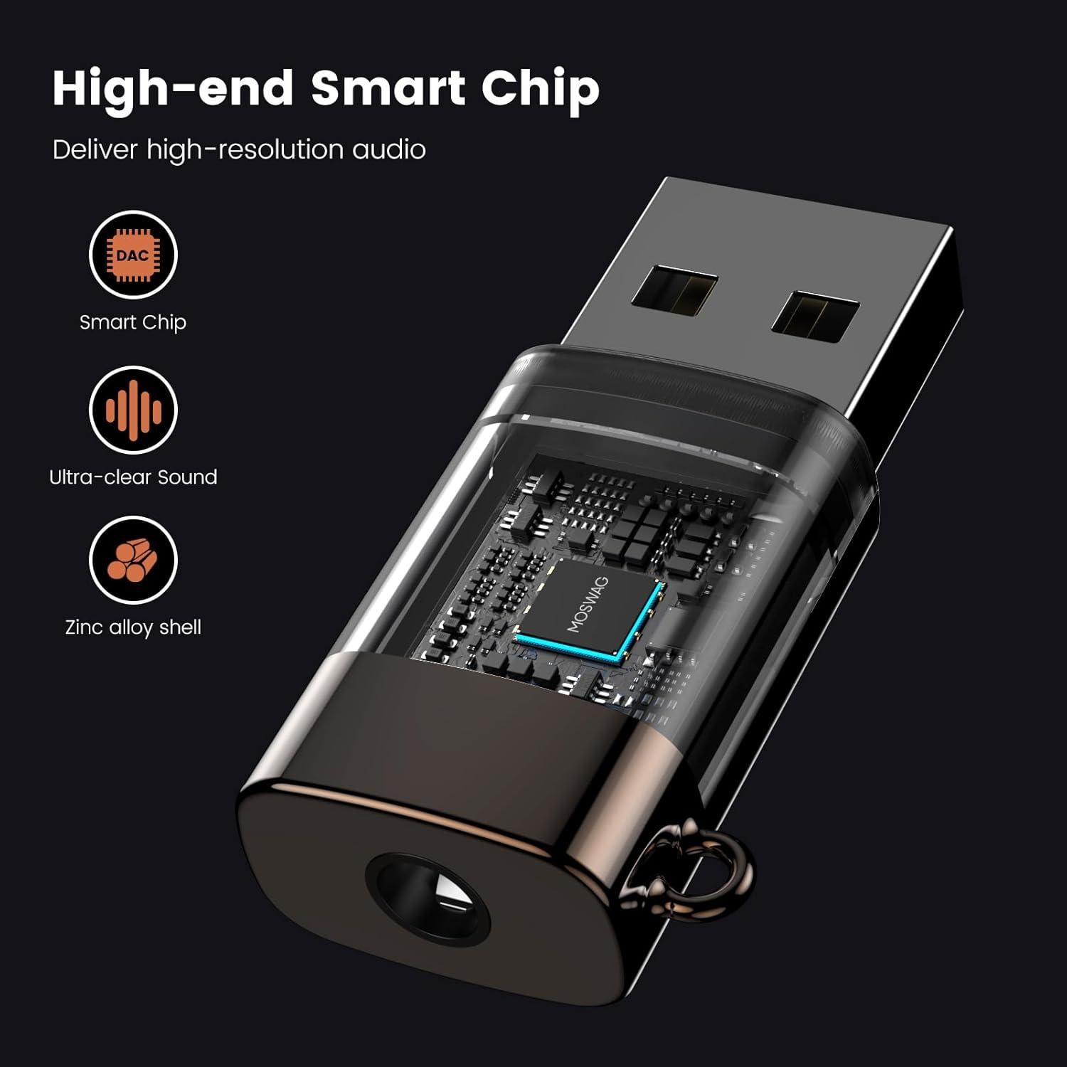 Adaptador de Audio USB a Jack 3.5mm MOSWAG - Compatible PS4, PC