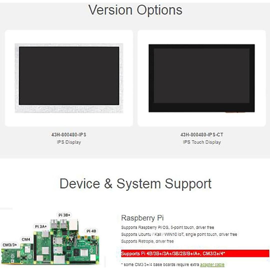 Pantalla DSI 4.3" Waveshare IPS 800x480 para Raspberry Pi
