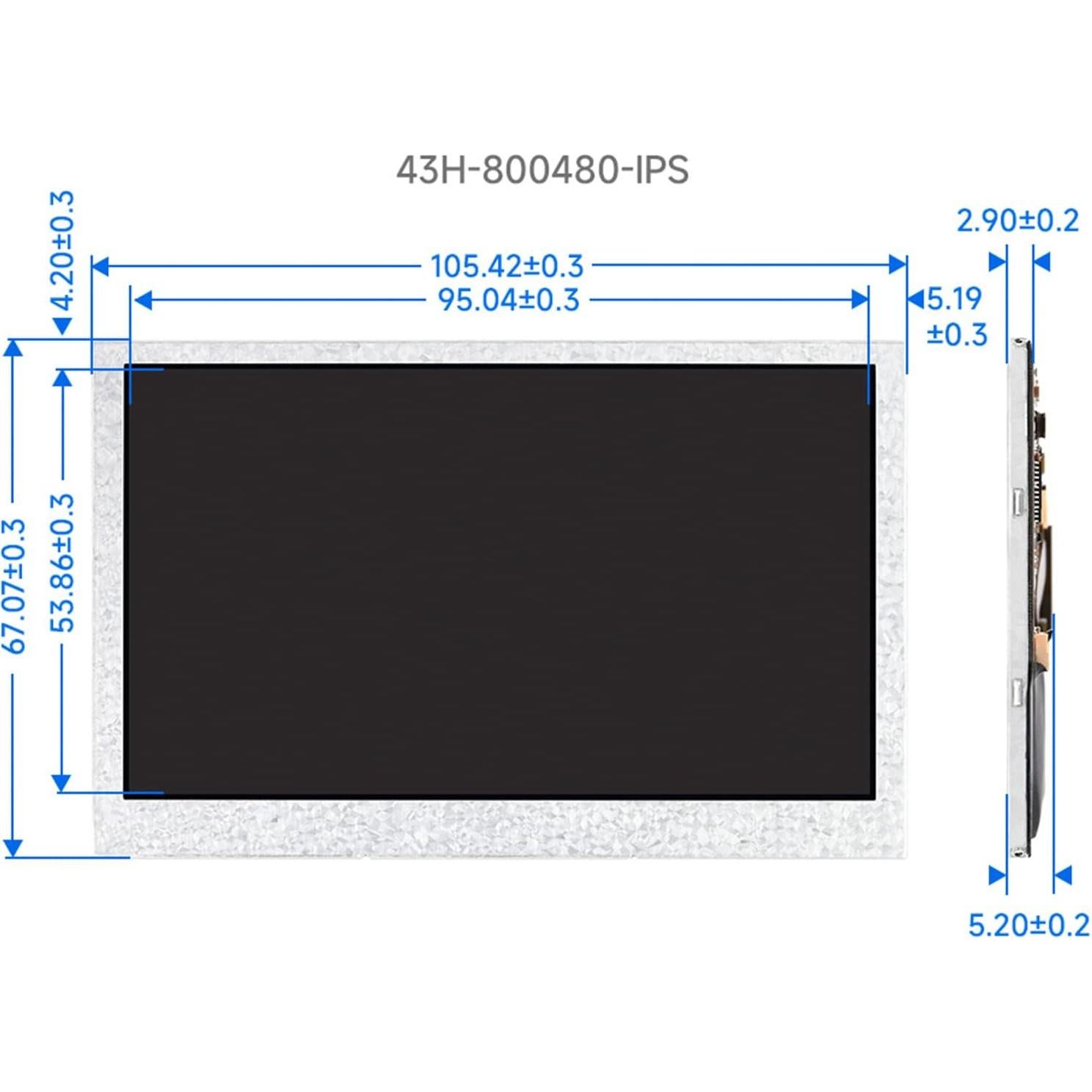 Pantalla DSI 4.3" Waveshare IPS 800x480 para Raspberry Pi