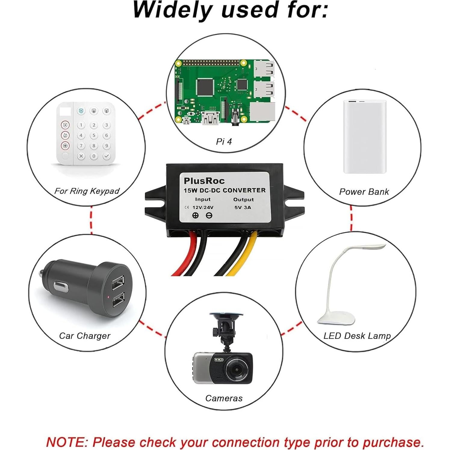 Adaptador de corriente PlusRoc 12V/24V a 5V IP68 3A