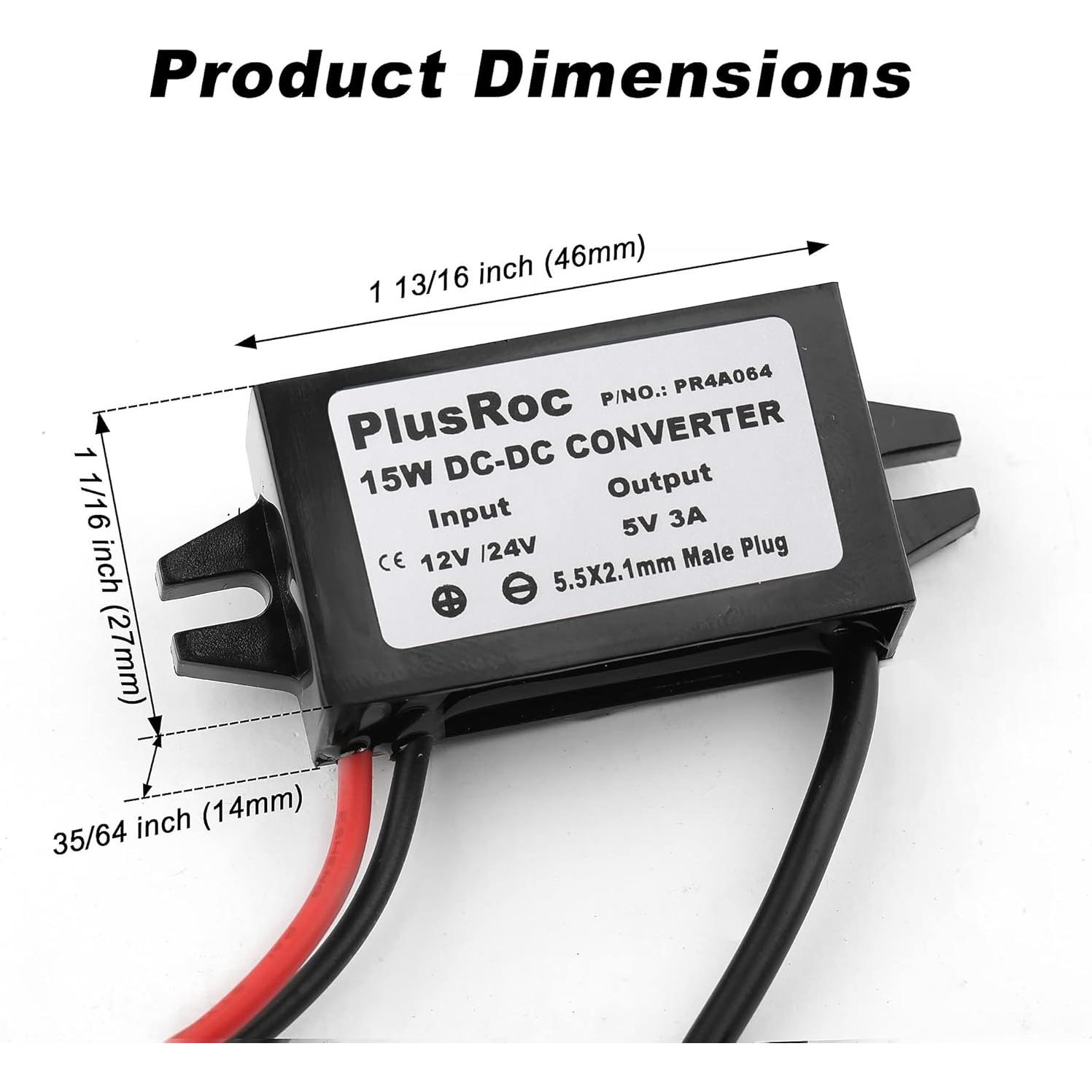 Adaptador de corriente PlusRoc 12V/24V a 5V IP68 3A