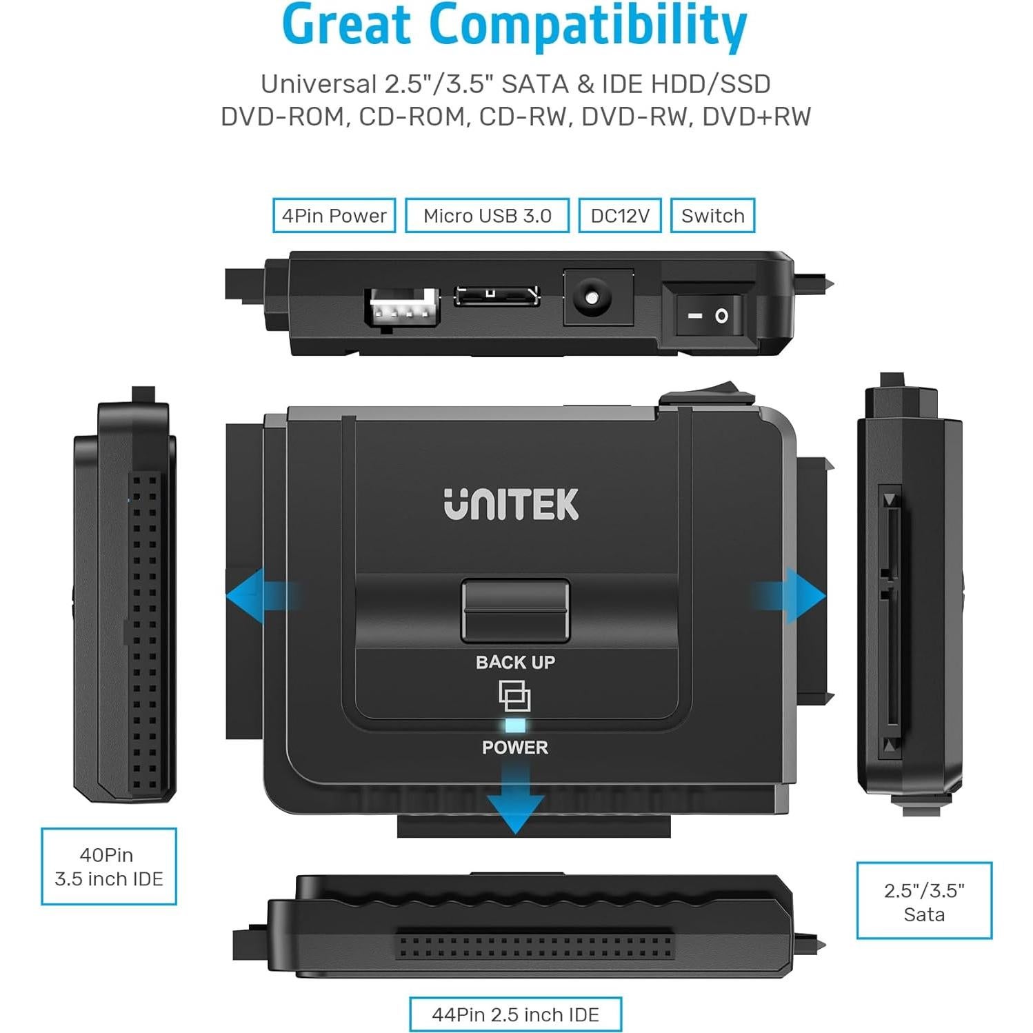 Adaptador Externo USB 3.0 a IDE/SATA Unitek Y-3322 2.5/3.5"