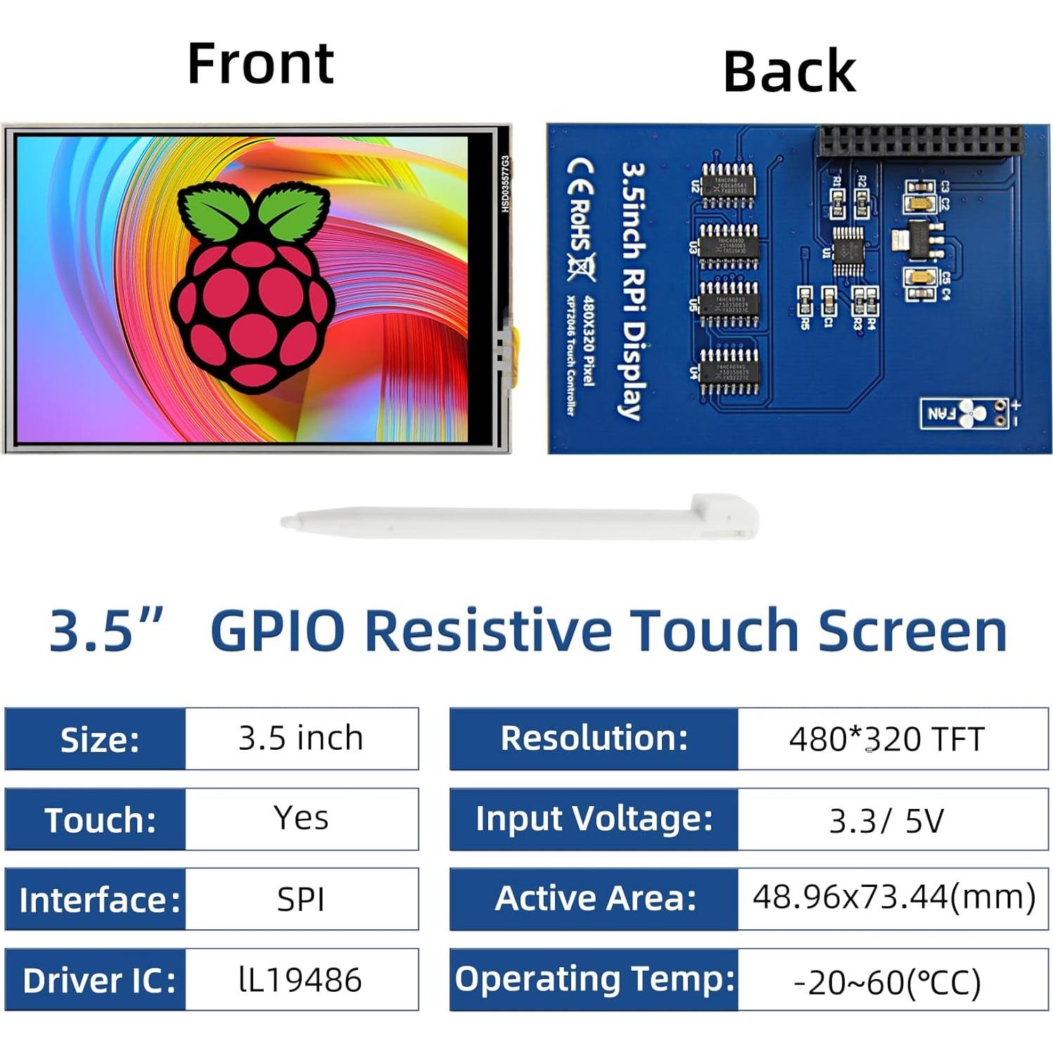 Pantalla LCD TFT 3.5" iPistBit 320x480 para Raspberry Pi
