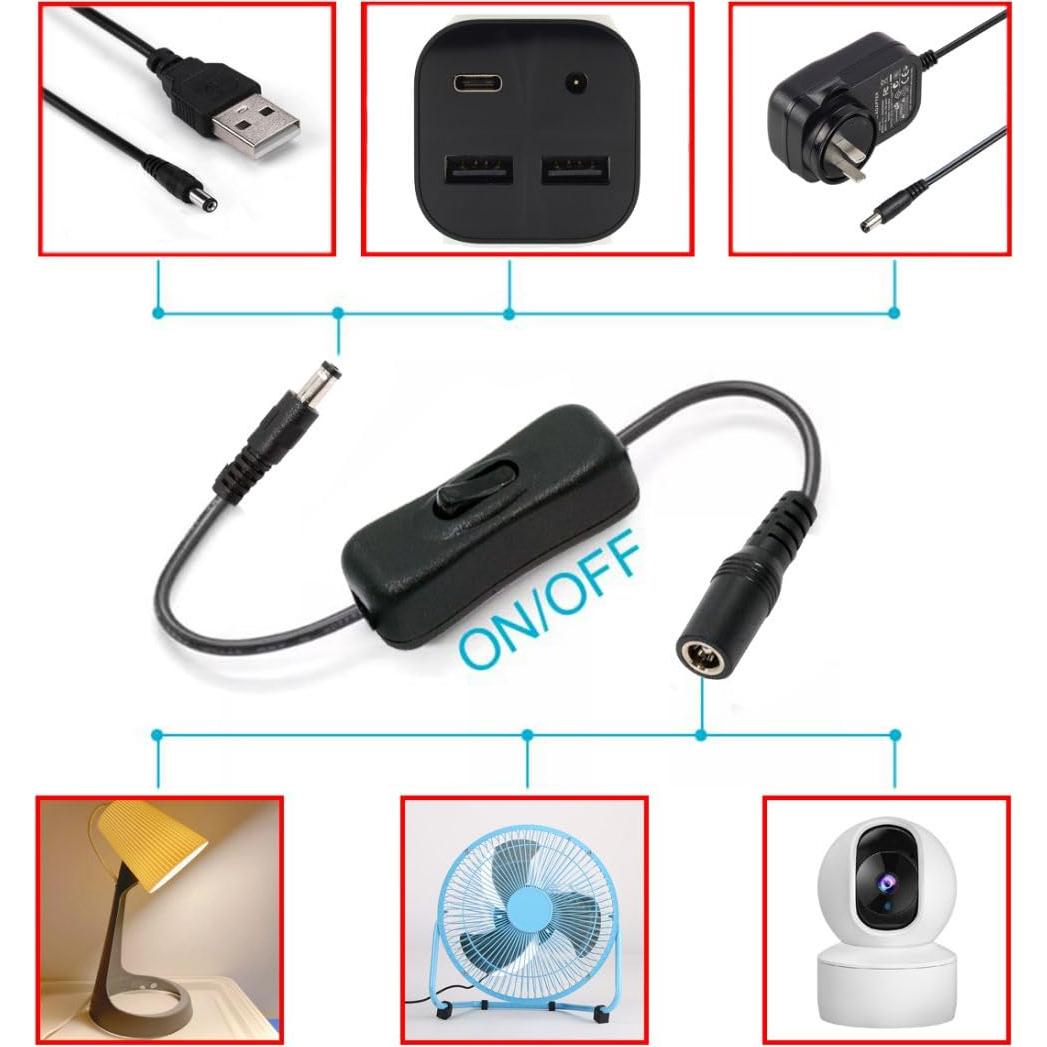 Cable de Extensión DC 5.5x2.1mm Macho a Hembra CY con Interruptor