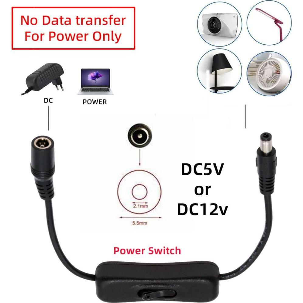 Cable de Extensión DC 5.5x2.1mm Macho a Hembra CY con Interruptor