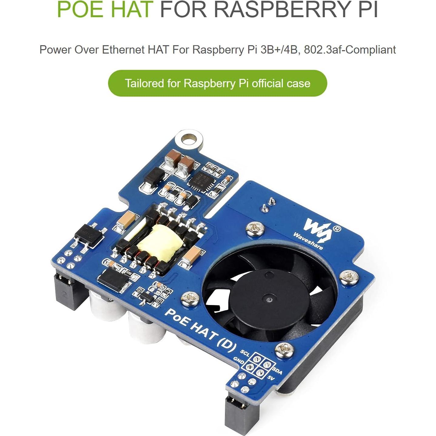 PoE HAT D Waveshare para Raspberry Pi 4B/3B+, 5V 2.5A