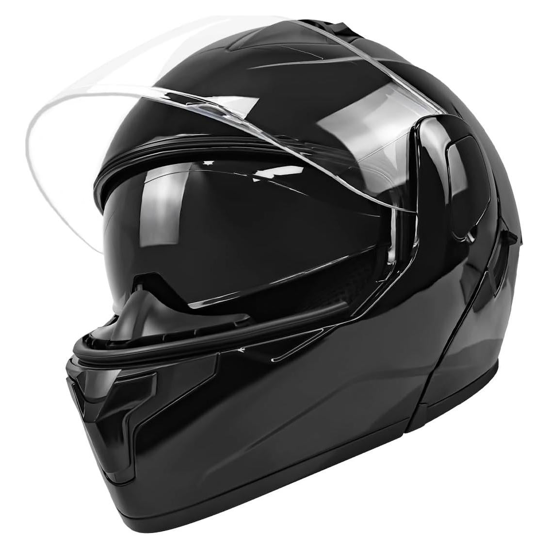 Modular Motorcycle Helmet Gloss Black Full Face Flip Up Dual Visor Sunshield DOT Approved ATV Street Racing Dirt Bike Snowmobile Moped Cruiser, Small