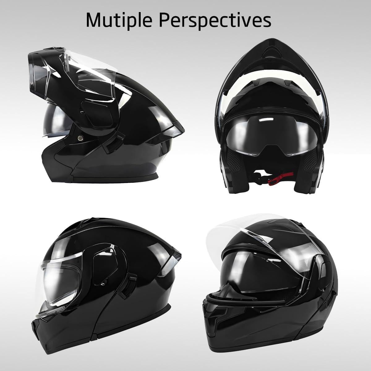 Modular Motorcycle Helmet Gloss Black Full Face Flip Up Dual Visor Sunshield DOT Approved ATV Street Racing Dirt Bike Snowmobile Moped Cruiser, Small