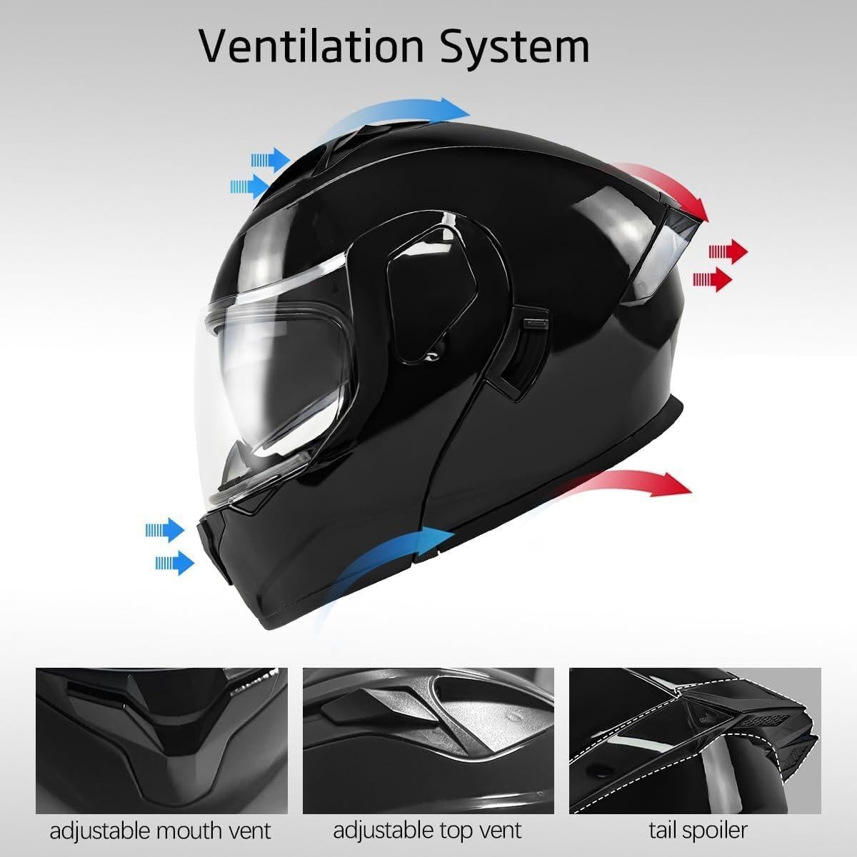 Modular Motorcycle Helmet Gloss Black Full Face Flip Up Dual Visor Sunshield DOT Approved ATV Street Racing Dirt Bike Snowmobile Moped Cruiser, Small