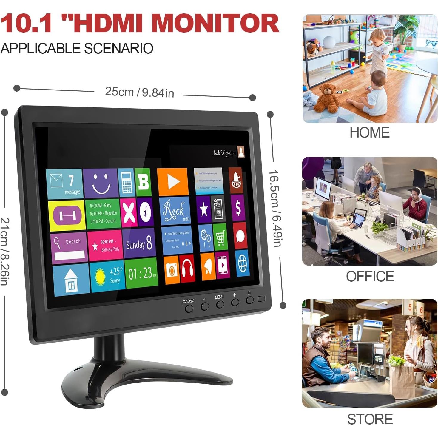 Monitor de Seguridad 10.1" FHD WHOLEV 1024x600 VGA HDMI USB