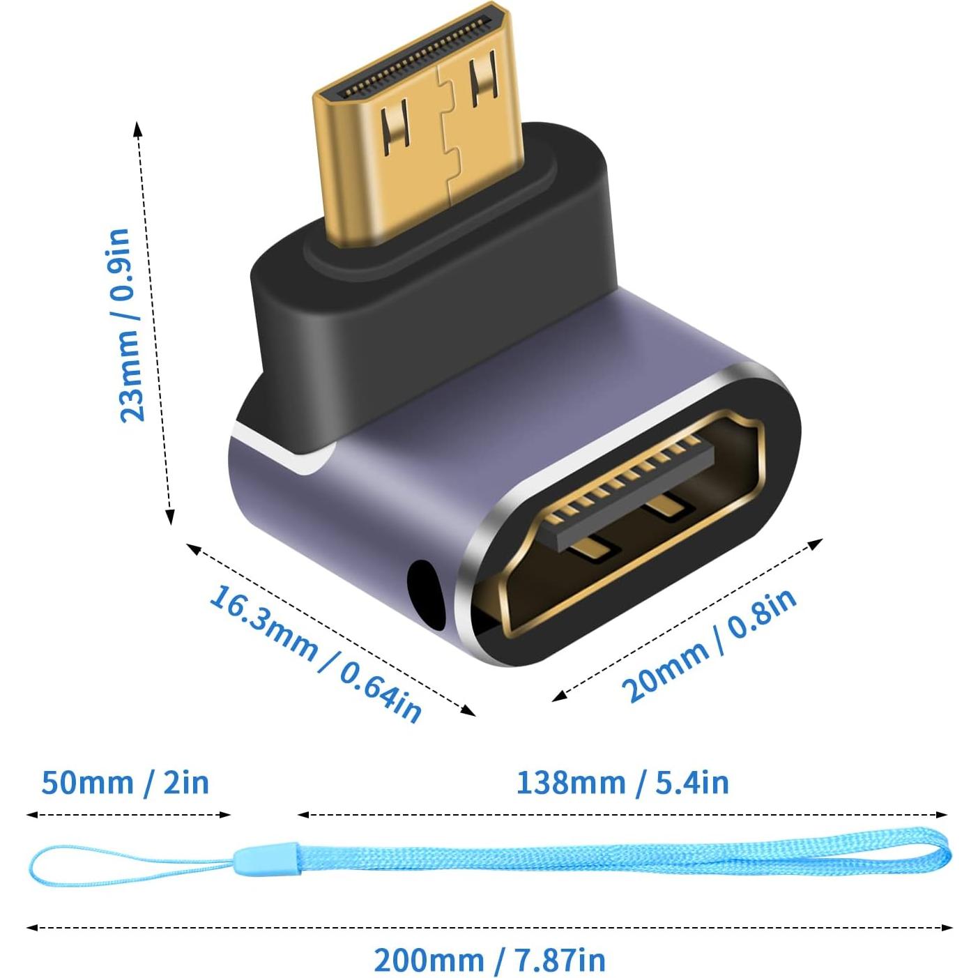 Adaptador Mini HDMI a HDMI Duttek 8K con LED - Paquete de 2