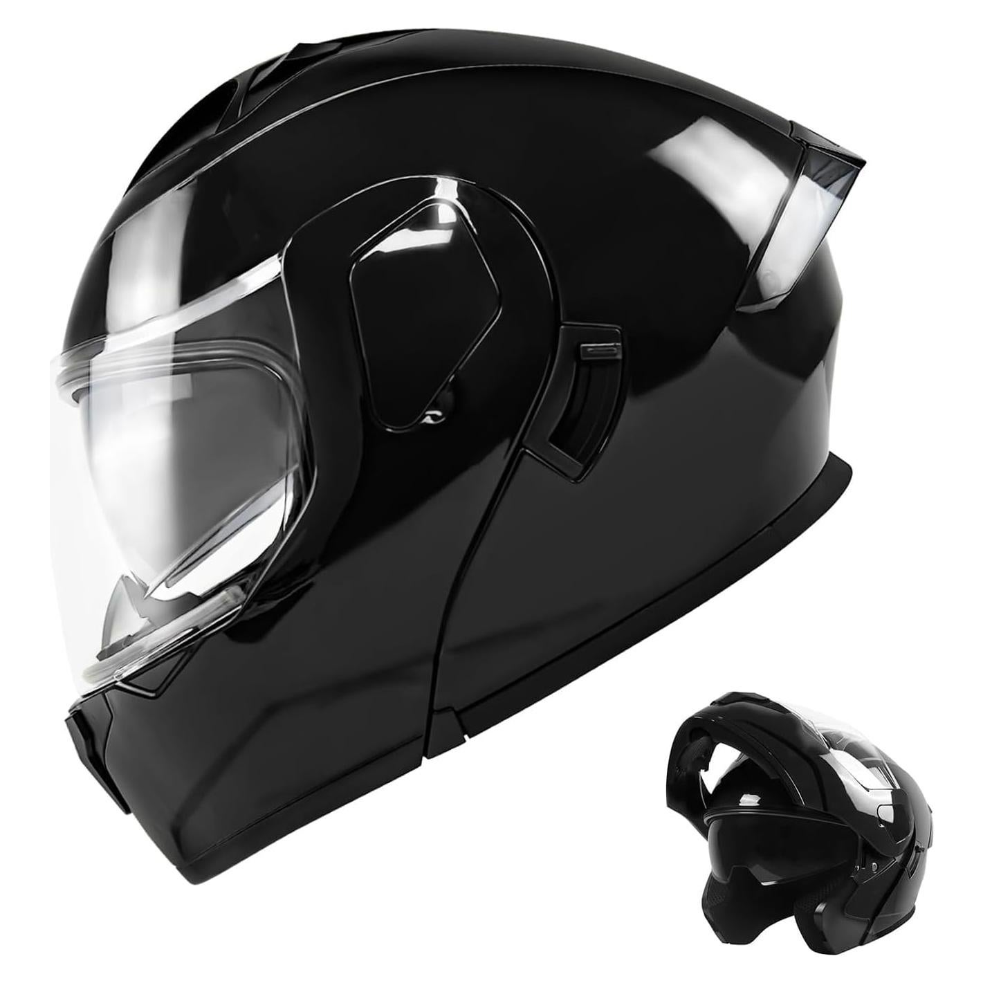 Casco Modular TTMiku CHJMK001 Doble Visera Negro Brillante