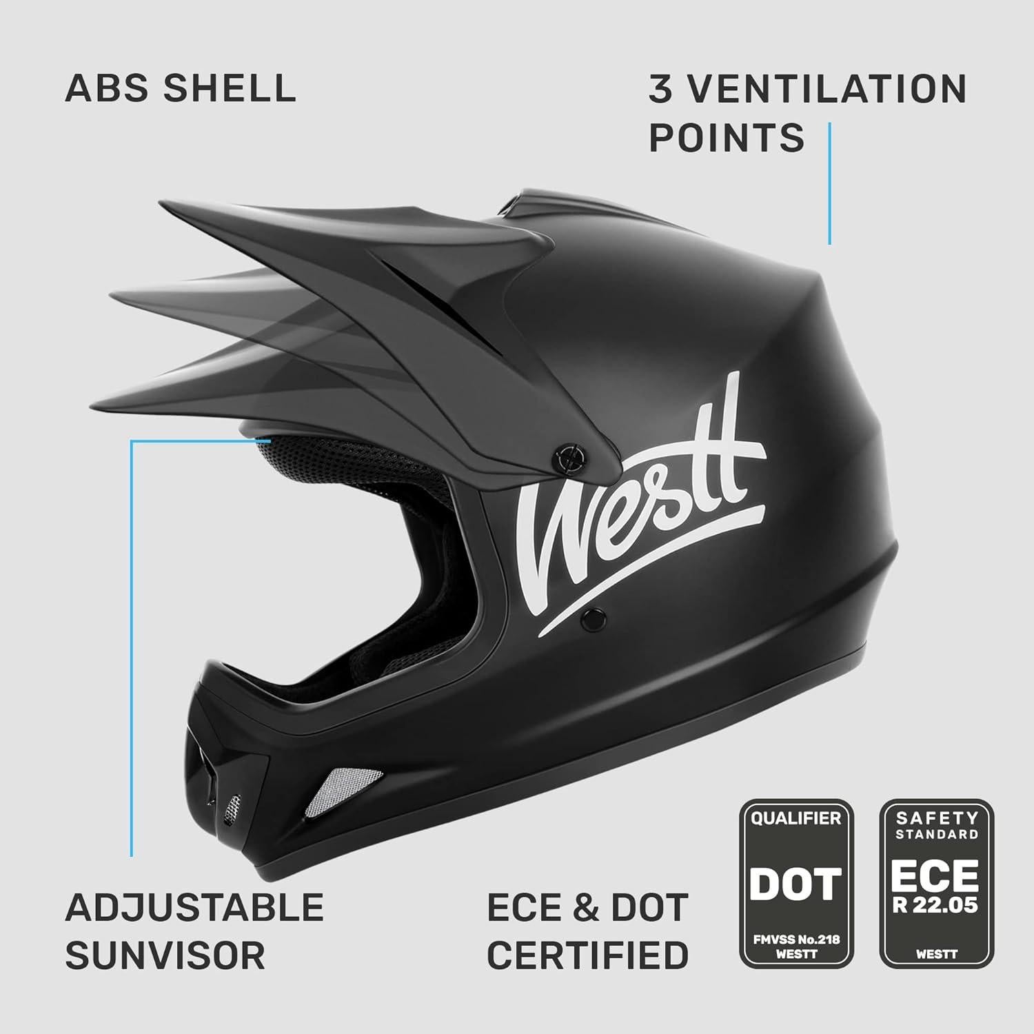 Westt Youth Kids Motocross Helmet - Dirt Bike Motorcycle with Visor Off-Road ATV Street Mountain Bike Go-Kart BMX, Full Face Motorcycle Helmet for Boys & Girls, DOT Approved