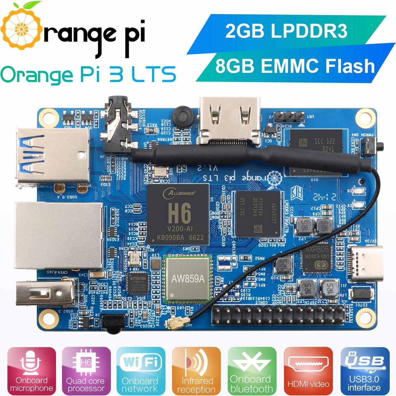 Computadora de Placa Única Orange Pi 3 LTS 2GB RAM 8GB eMMC
