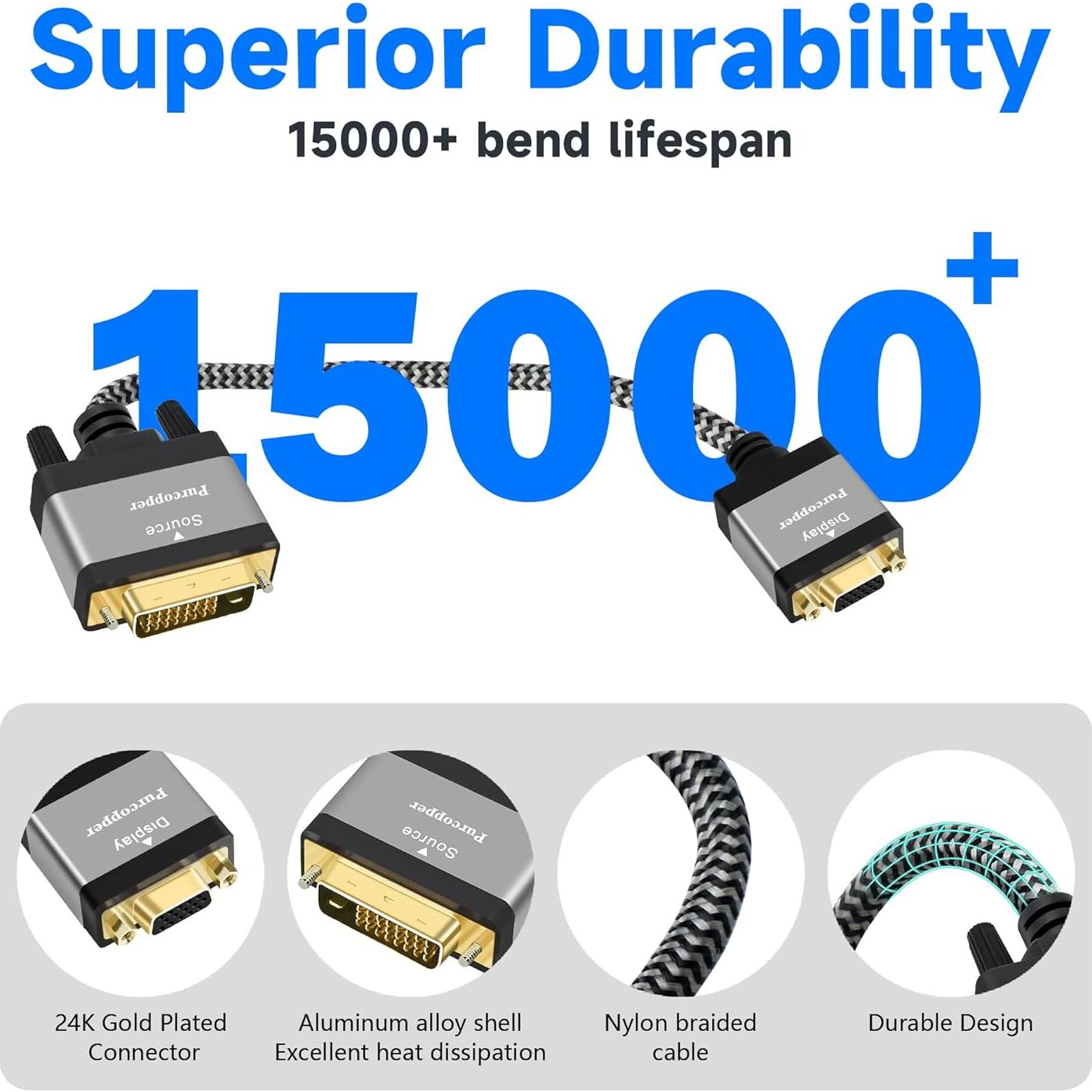 Adaptador DVI a VGA Purcopper 1080P Unidireccional 1 Paquete