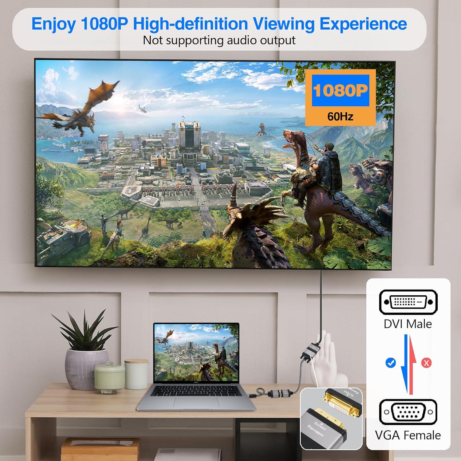 Adaptador DVI a VGA Purcopper 1080P Unidireccional 1 Paquete