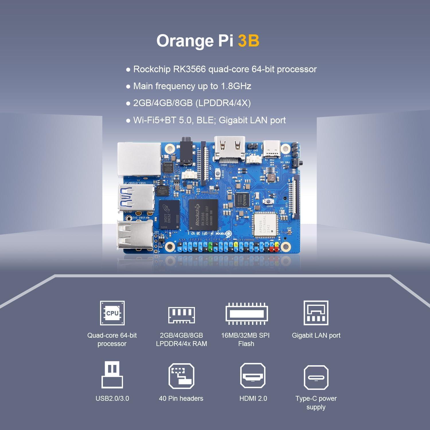 Computadora de Placa Única Orange Pi 3B 2GB Quad-Core