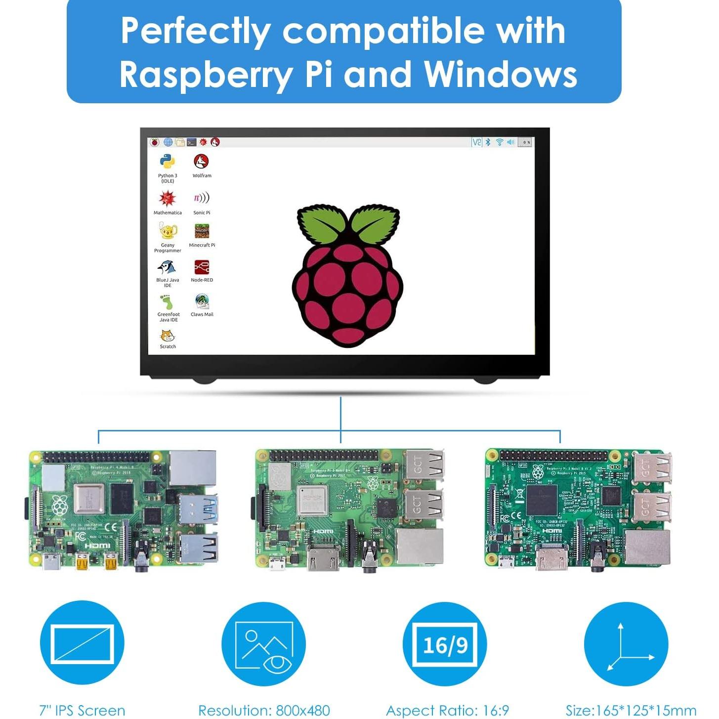 Monitor Portátil HDMI 7" HMTECH para Raspberry Pi 4/3/2/1
