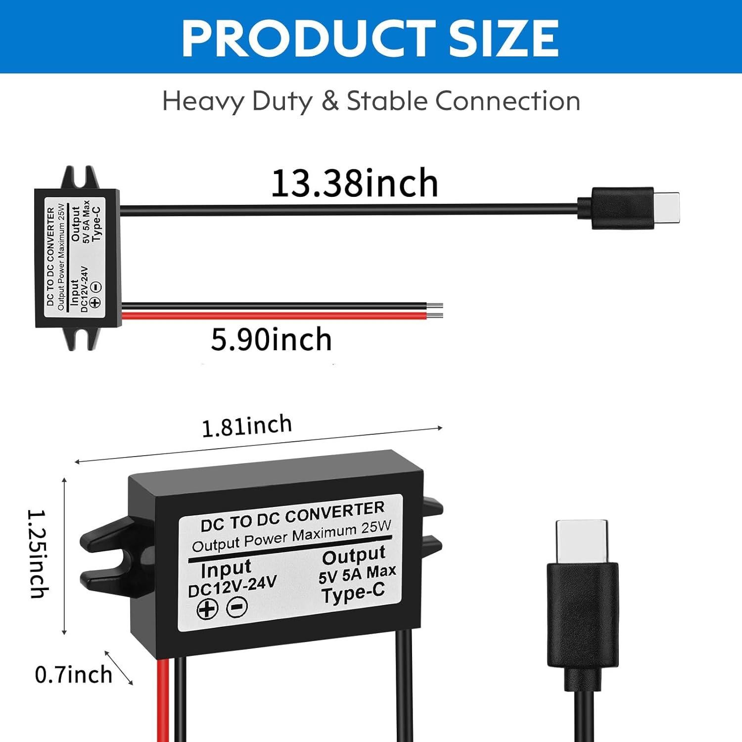 Convertidor Buck 12V/24V a 5V USB-C 5A 25W YIPIN HEXHA
