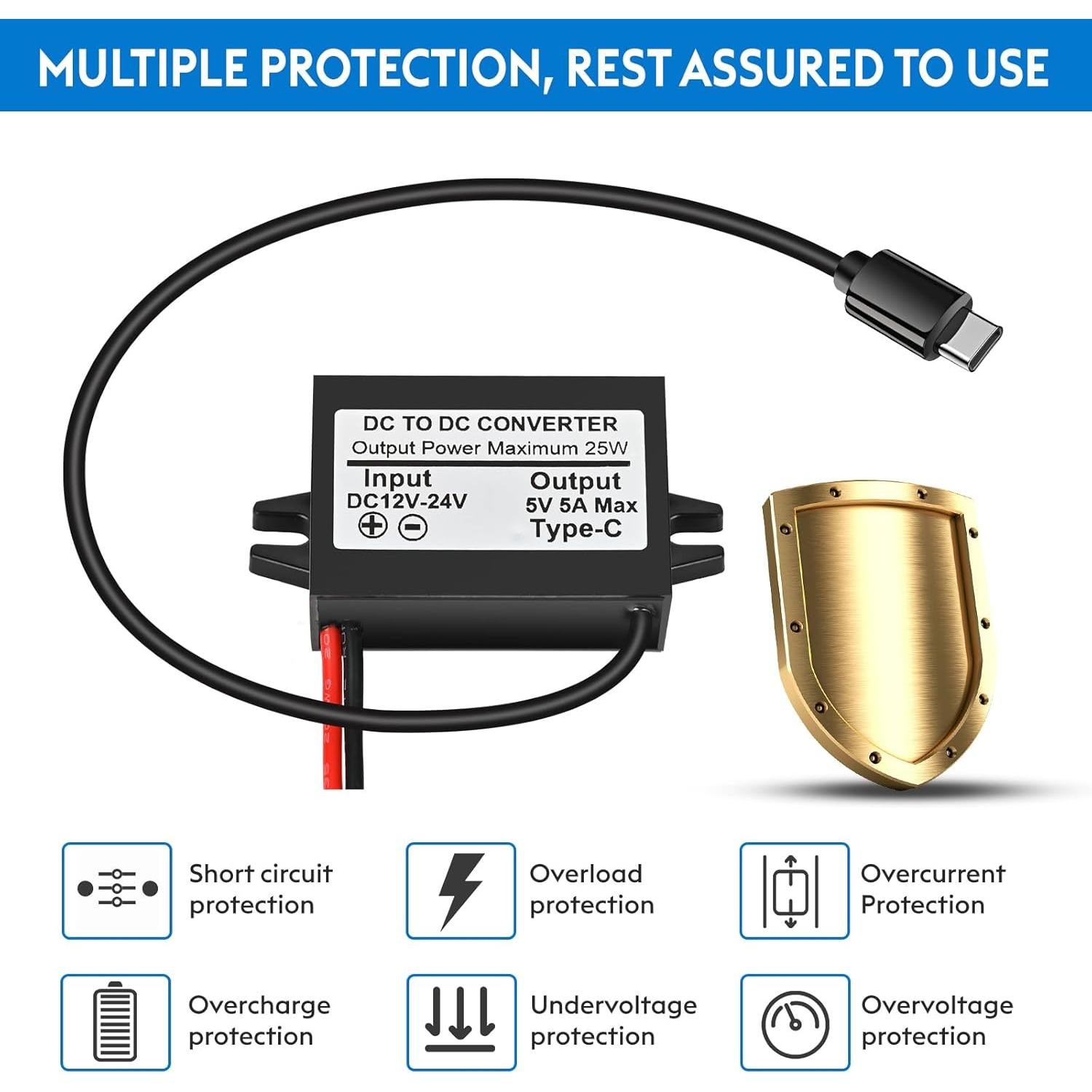Convertidor Buck 12V/24V a 5V USB-C 5A 25W YIPIN HEXHA