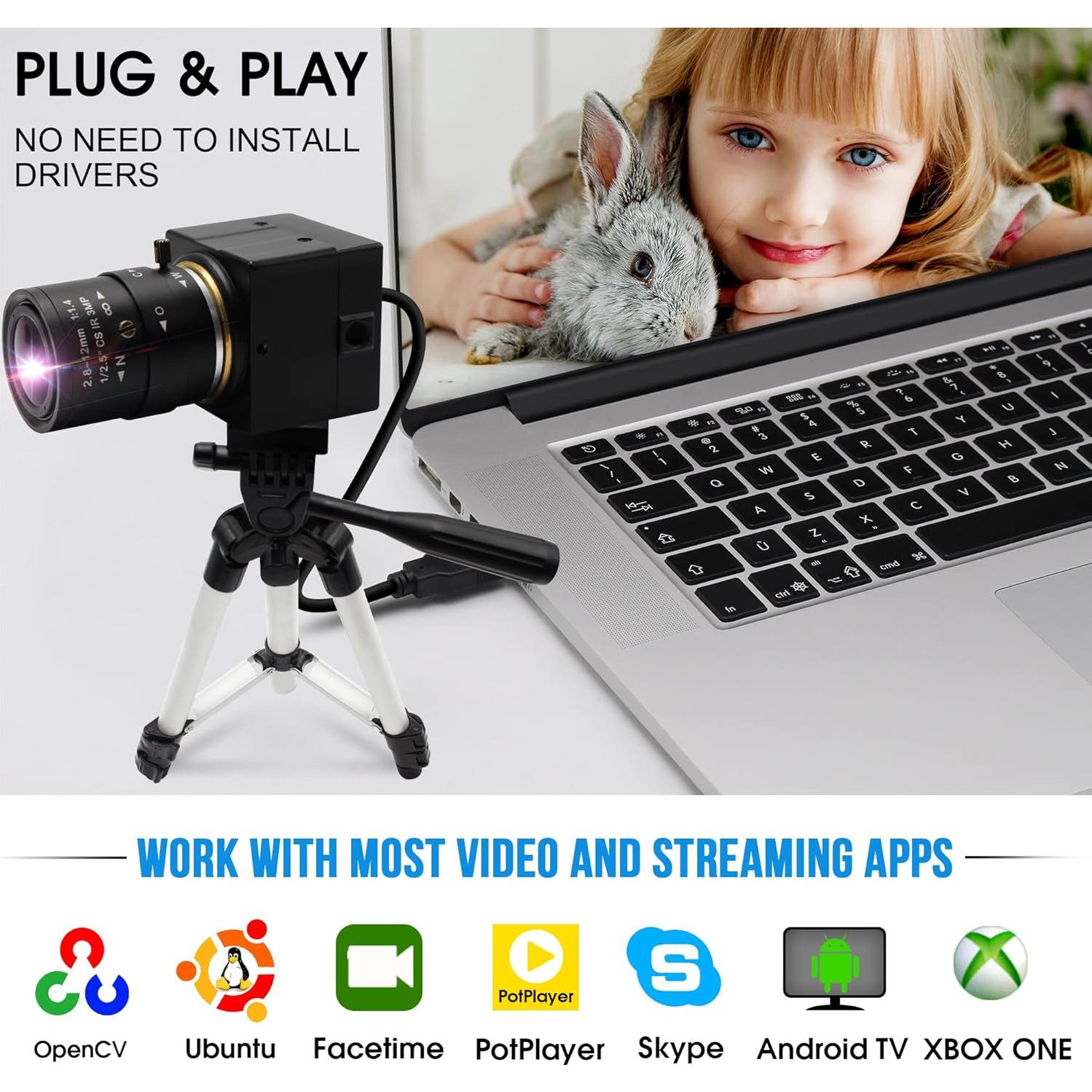 Cámara USB 2MP IFWATER Varifocal 2.8-12mm 1080P HD