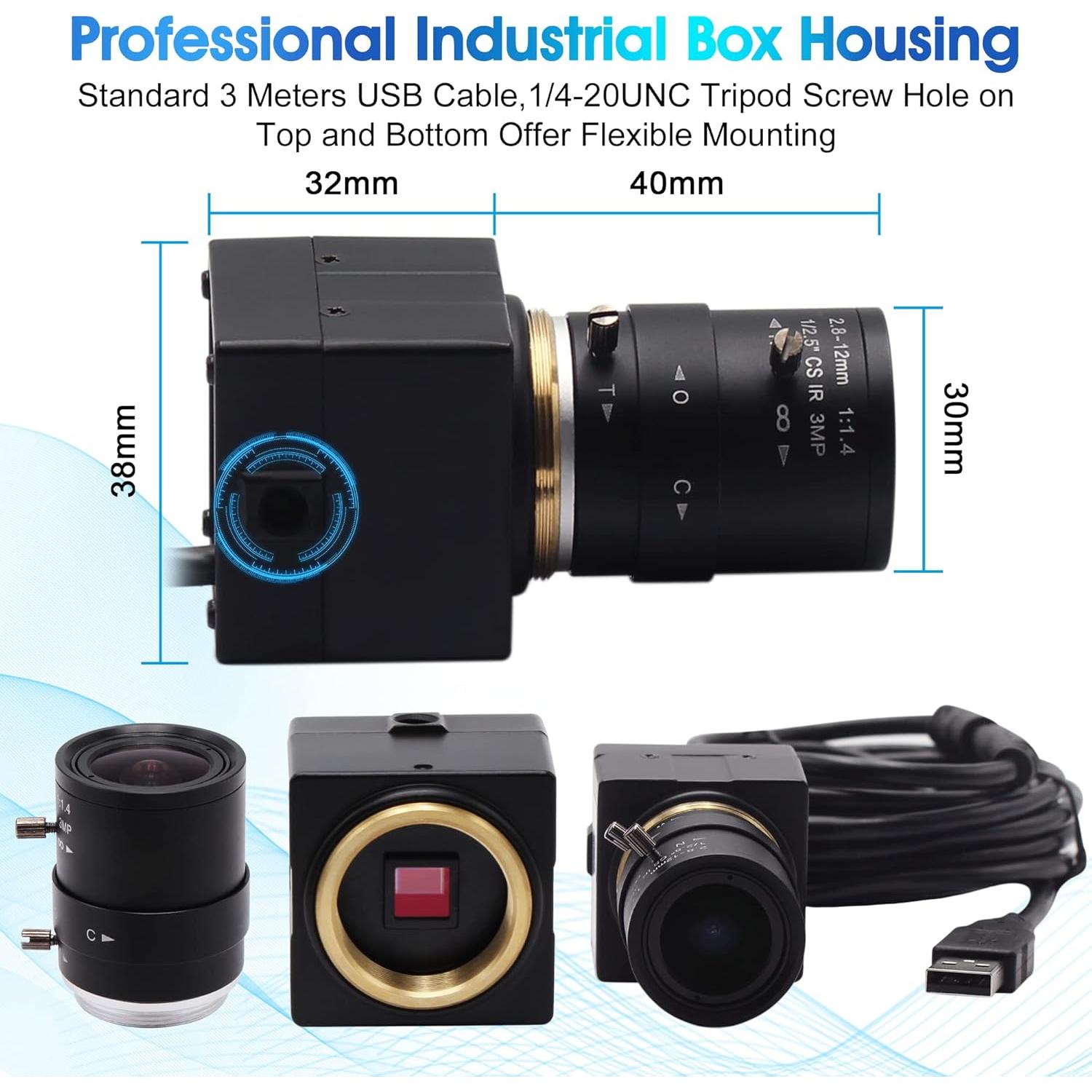 Cámara USB 2MP IFWATER Varifocal 2.8-12mm 1080P HD