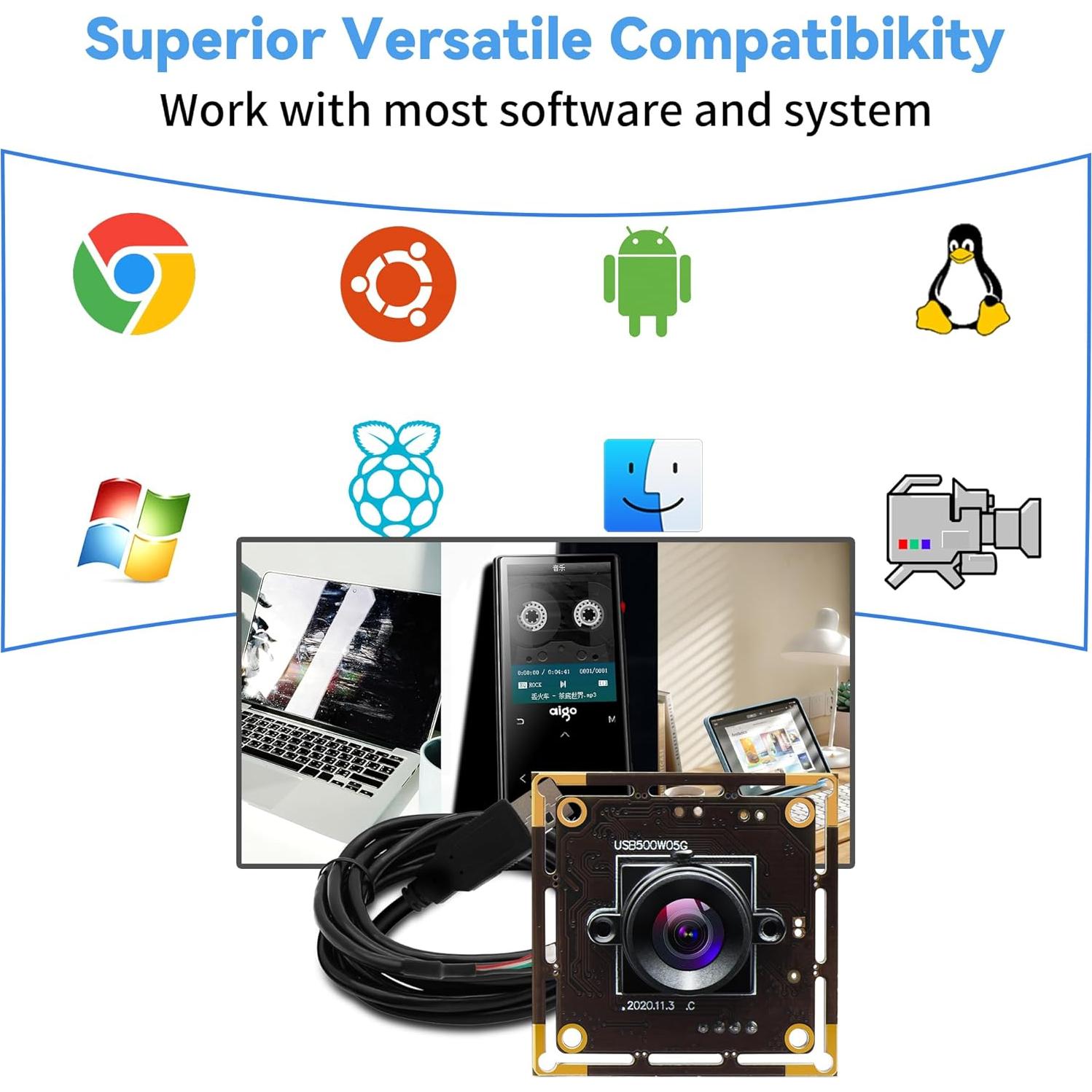 Cámara USB 5MP GEMSTONEGO Lente Fija 3.6mm Plug and Play