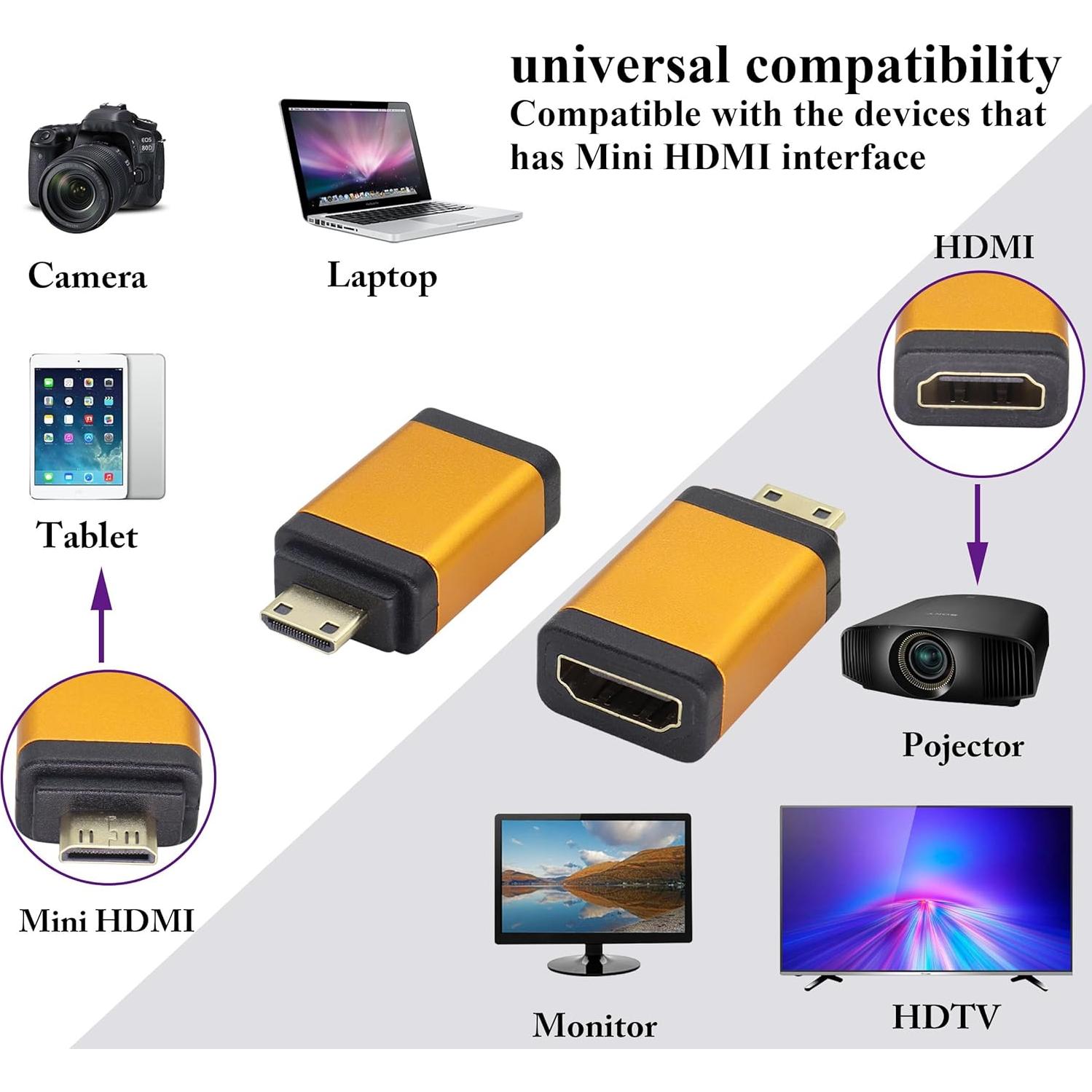 Adaptador HDMI a Mini HDMI 4K 60Hz AAOTOKK 2-Pack Naranja
