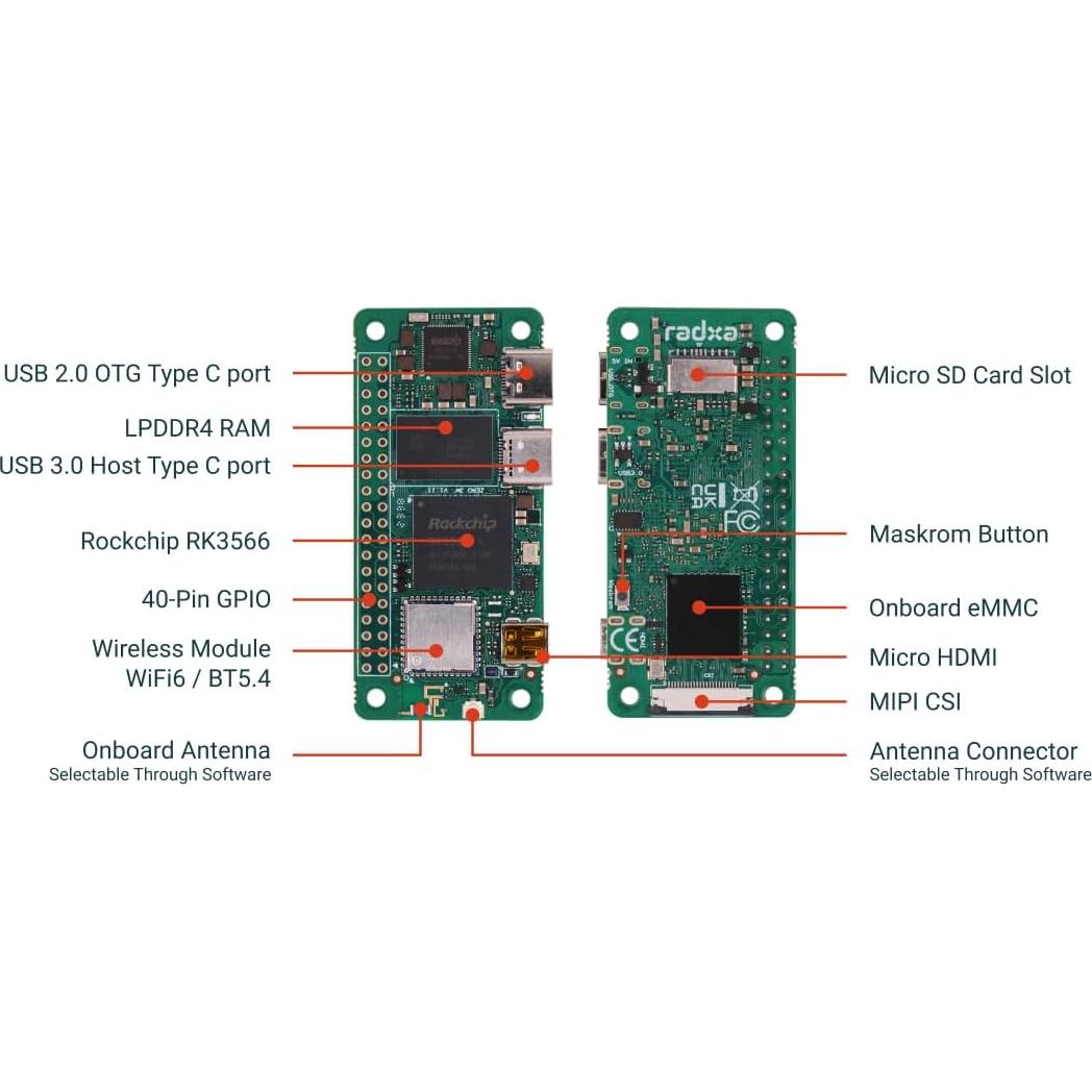 Computadora de Placa Única Radxa Zero 3W 1GB RK3566 HDMI 1080P