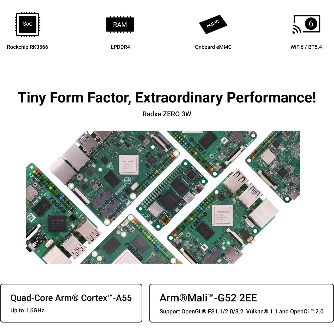 Computadora de Placa Única Radxa Zero 3W 1GB RK3566 HDMI 1080P