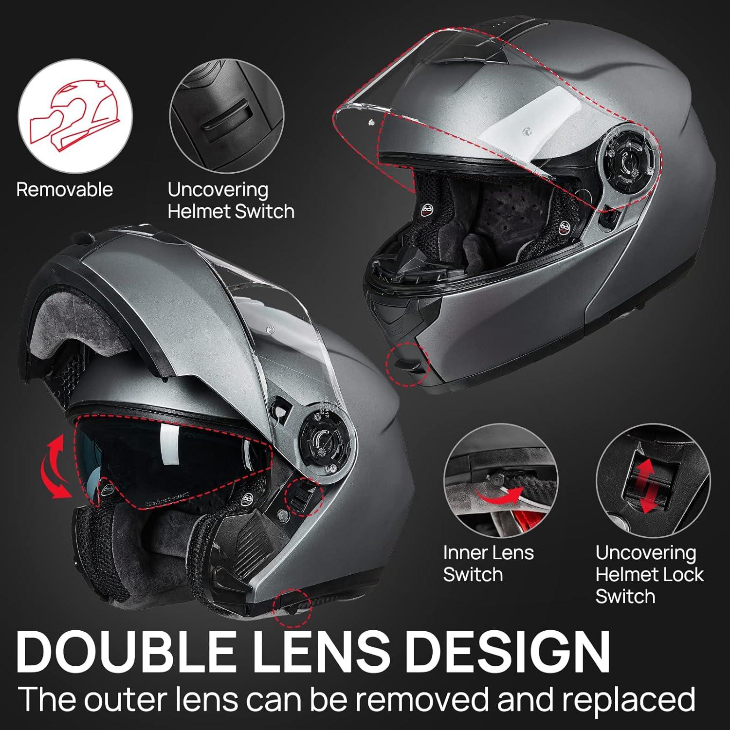 Casco Modular ILM 159 para Motocicleta Gris Pequeño