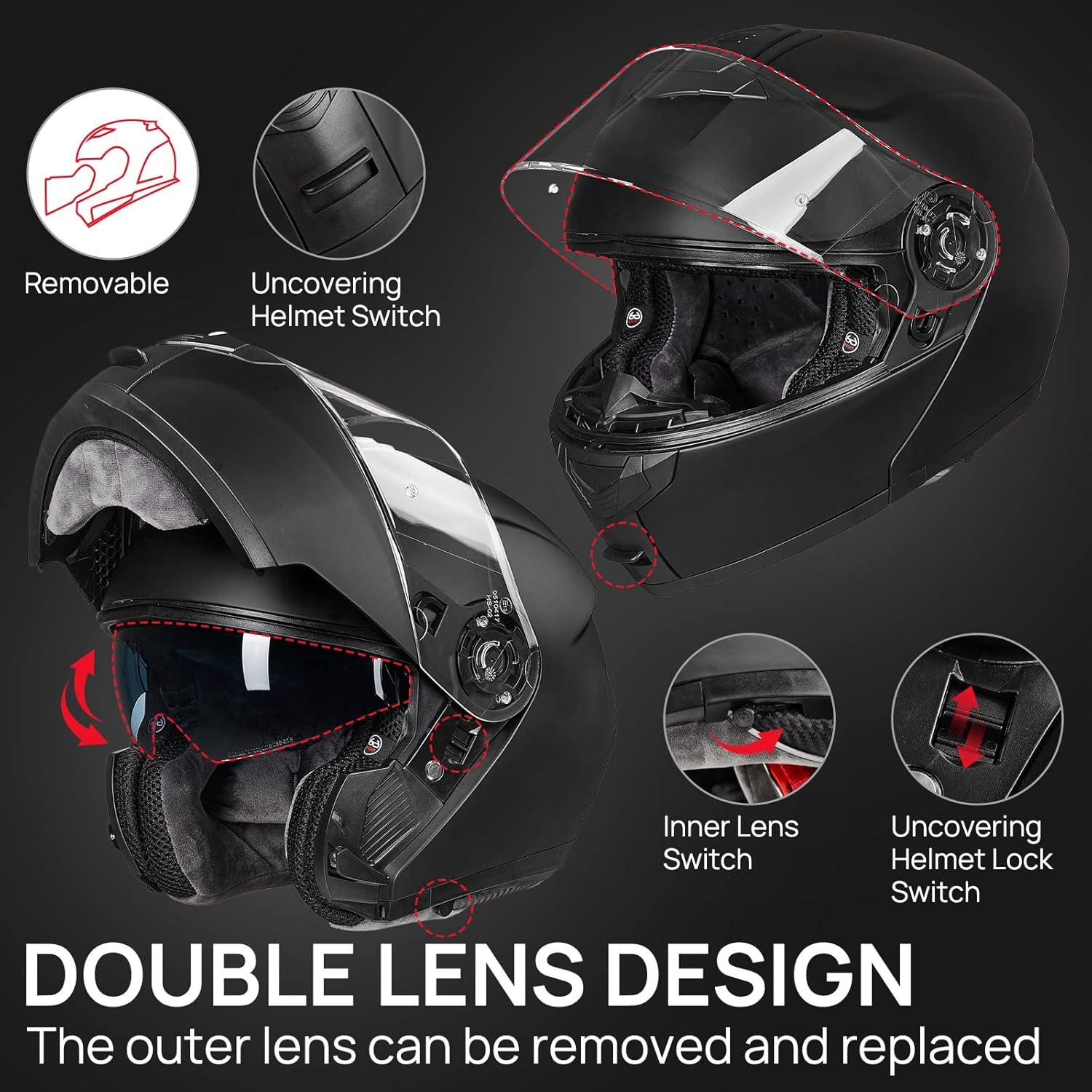 Casco Modular ILM 159 para Motocicleta Negro Mate Mediano