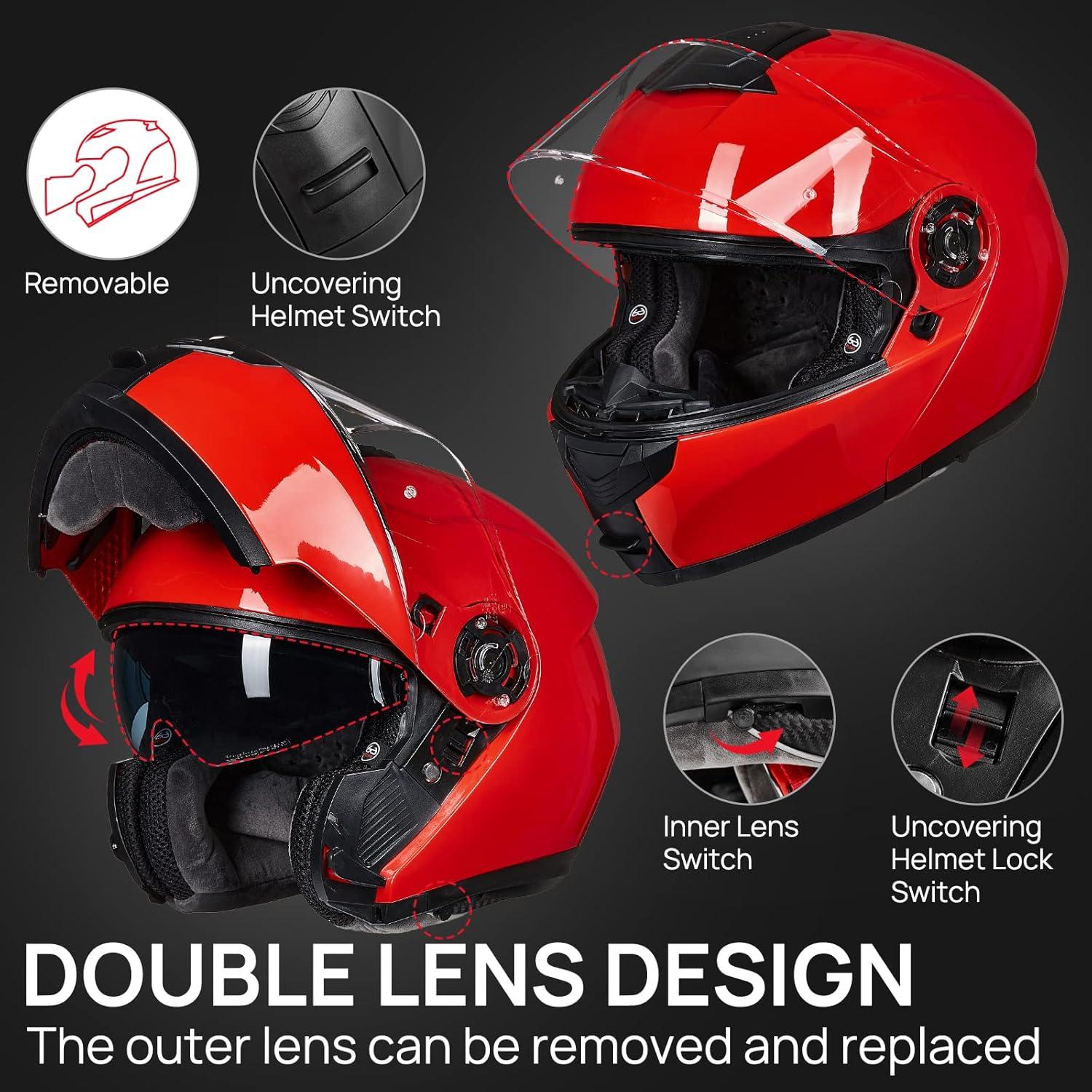 Casco Modular ILM 159 Rojo Mediano Doble Visera DOT