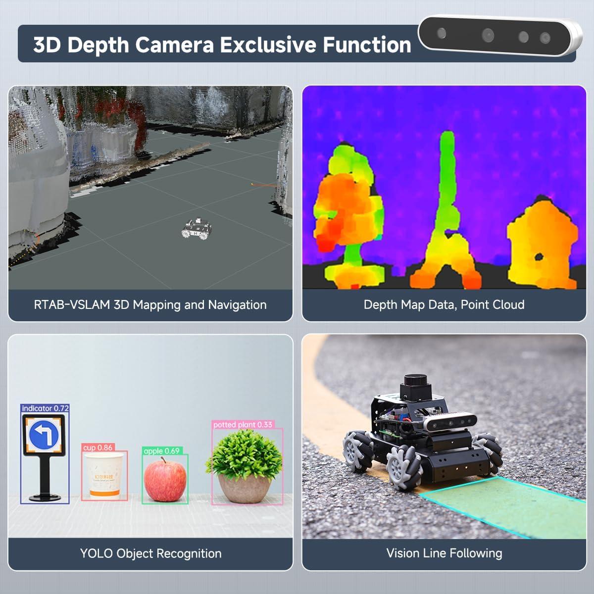 Coche Robot MentorPi M1 para Raspberry Pi 5 con Lidar y Cámara 3D