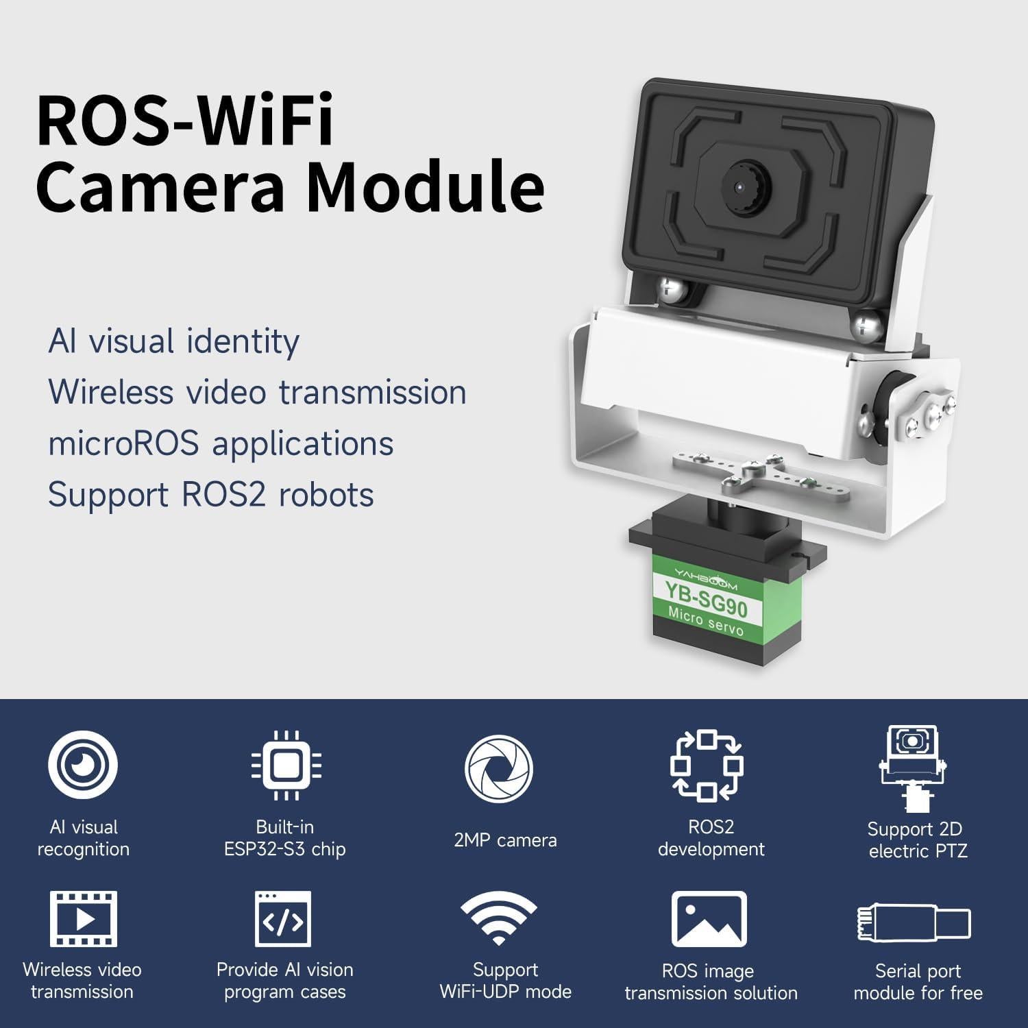 Módulo de Cámara ROS-WiFi Yahboom 2MP Soporte 2DOF