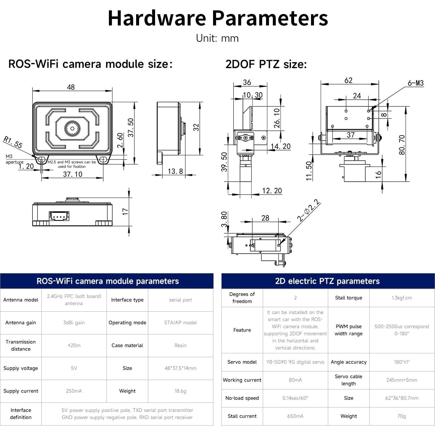 Módulo de Cámara ROS-WiFi Yahboom 2MP Soporte 2DOF