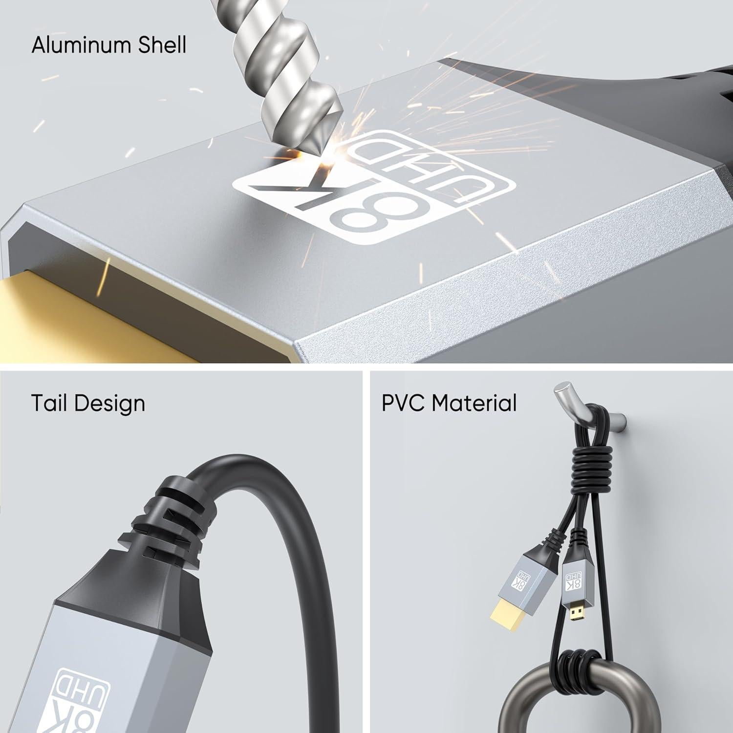 Cable Micro HDMI a HDMI URELEGAN 2.4M 8K 60Hz 48Gbps