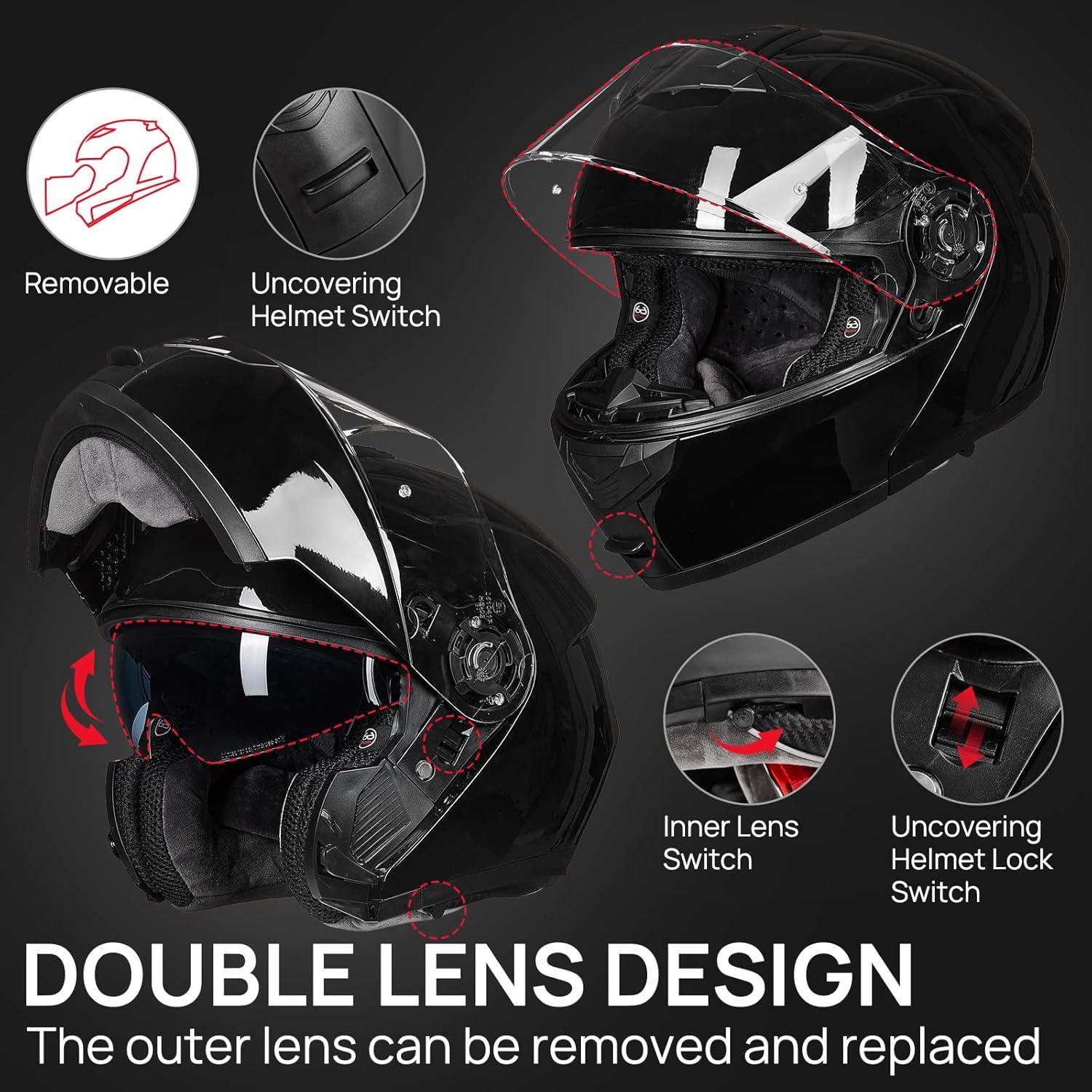 Casco Modular ILM 159 para Motocicleta Mediano Negro
