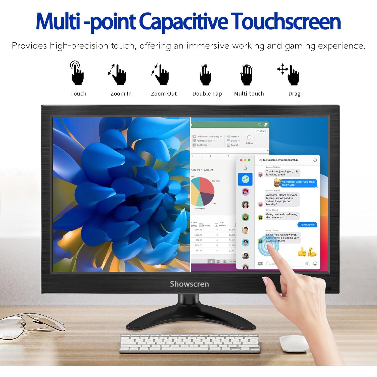 Monitor Portátil 14" FHD Táctil Kenowa 1080P HDMI USB-C