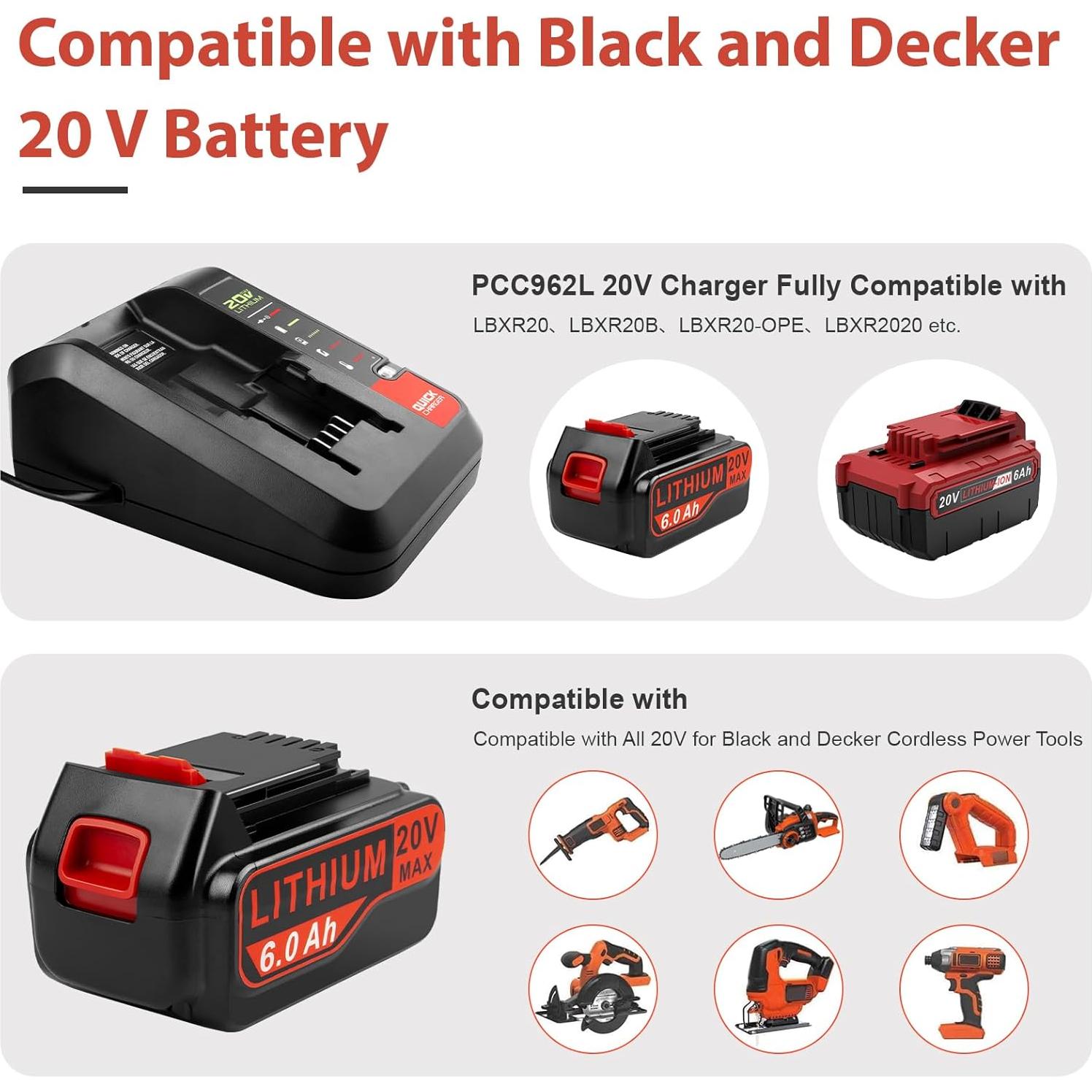 Combo Batería 20V 6.0Ah y Cargador Black y Decker LBX4020