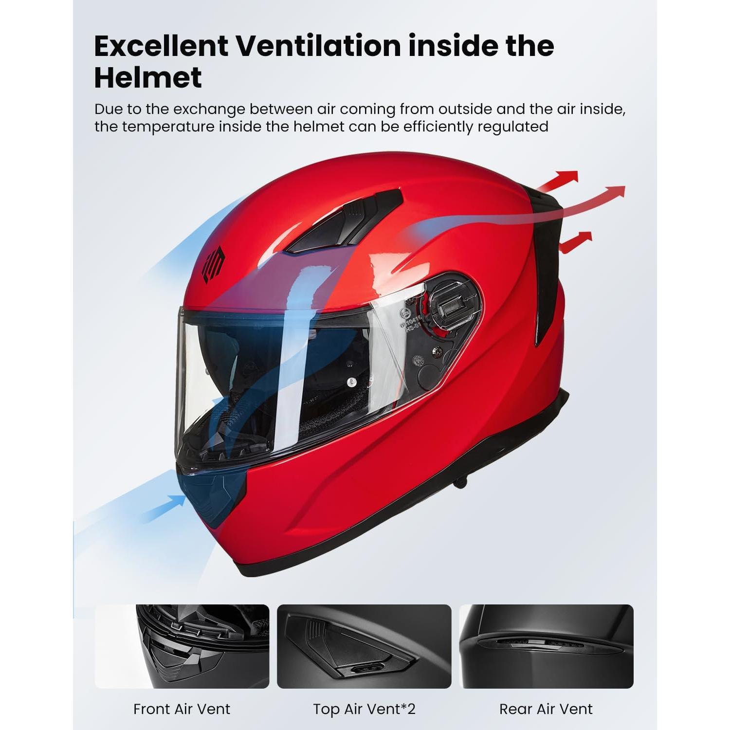 Casco de Moto ILM Full Face Modelo 129 Rojo Antivaho