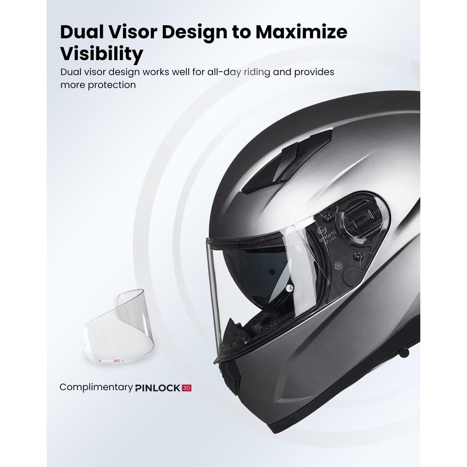 Casco de Moto ILM Modelo 129 Gris Mate Doble Visera